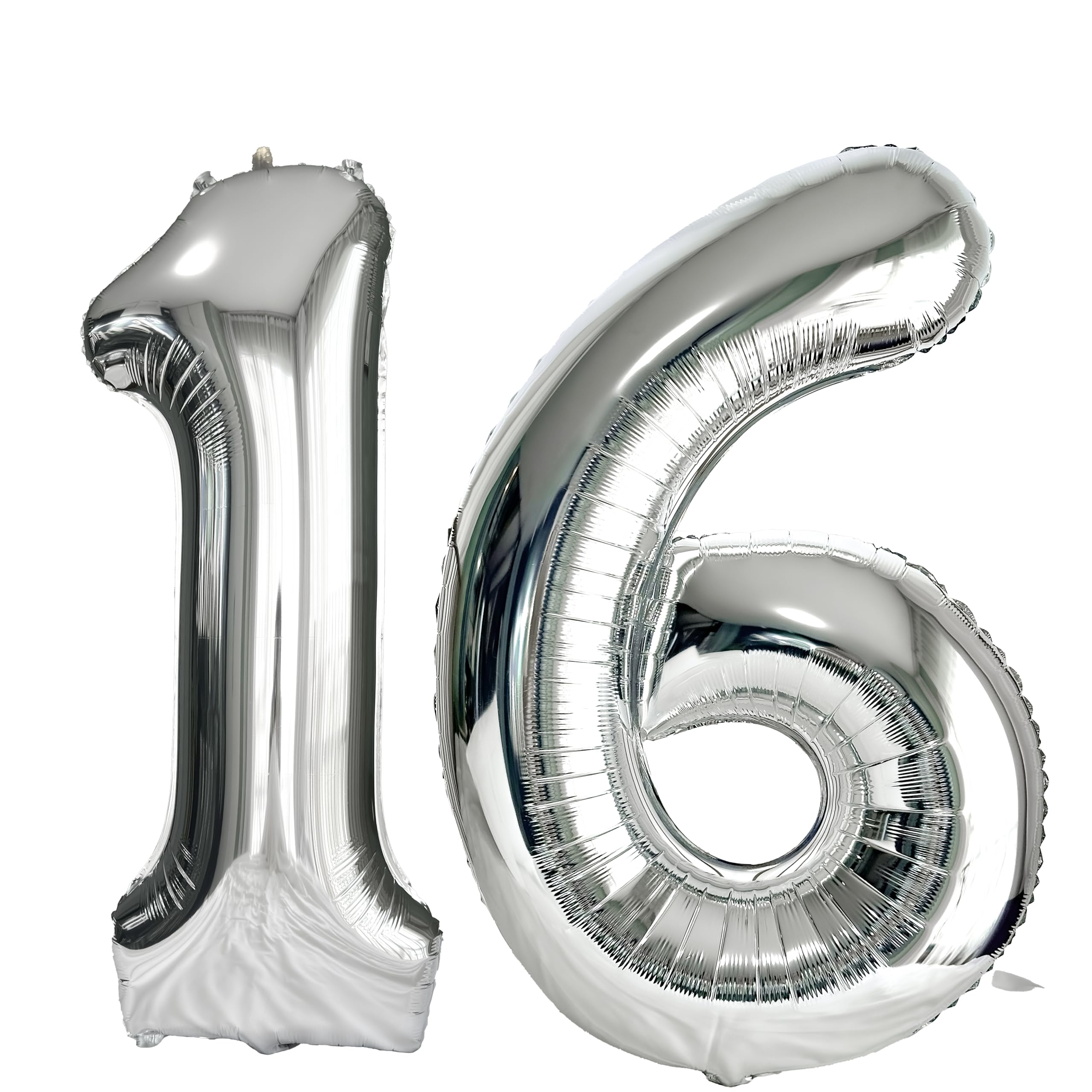 FIROMI 16 Number Balloons Silver Big Giant Jumbo Huge Foil Mylar 16 Balloon Numbers for 16th Birthday Party Anniversary Events Decorations 40-inches
