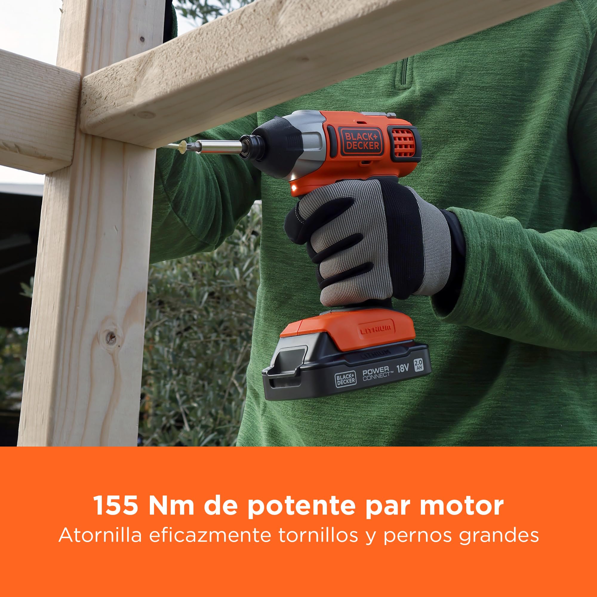BLACK+DECKER Atornillador de impacto sin cable de 18V, potente par de 155Nm para trabajos pesados de atornillado, compacto y ligero, no incluye batería ni cargador, BDCIM18N-XJ