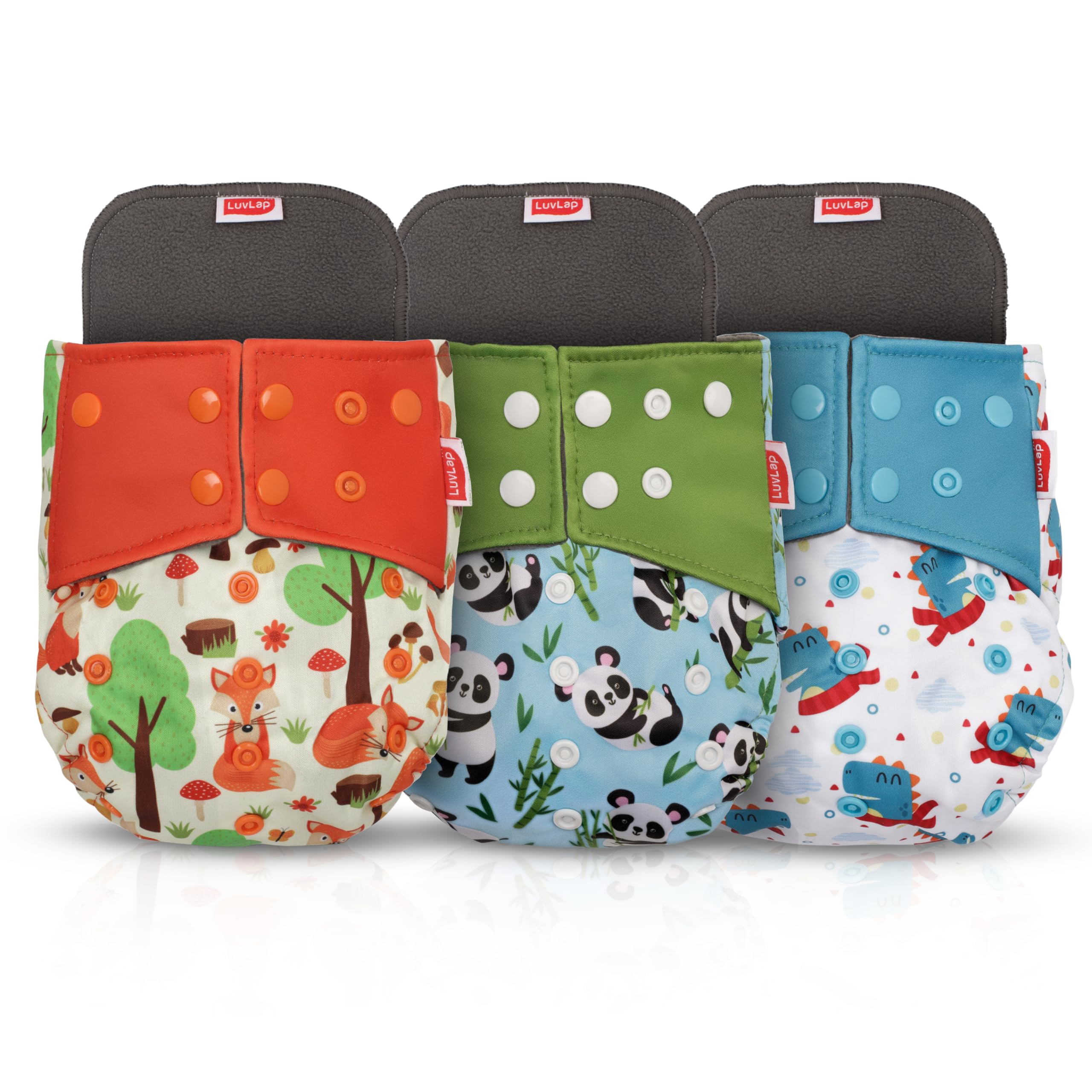 LuvLap Reusable Baby Cloth Diapers Combo Pack of 3, Orange & Green, Blue Panda, White & Blue, Double Leak Guard, High Absorption, Stain-Proof Comfort & Protection, 3m+-image-19