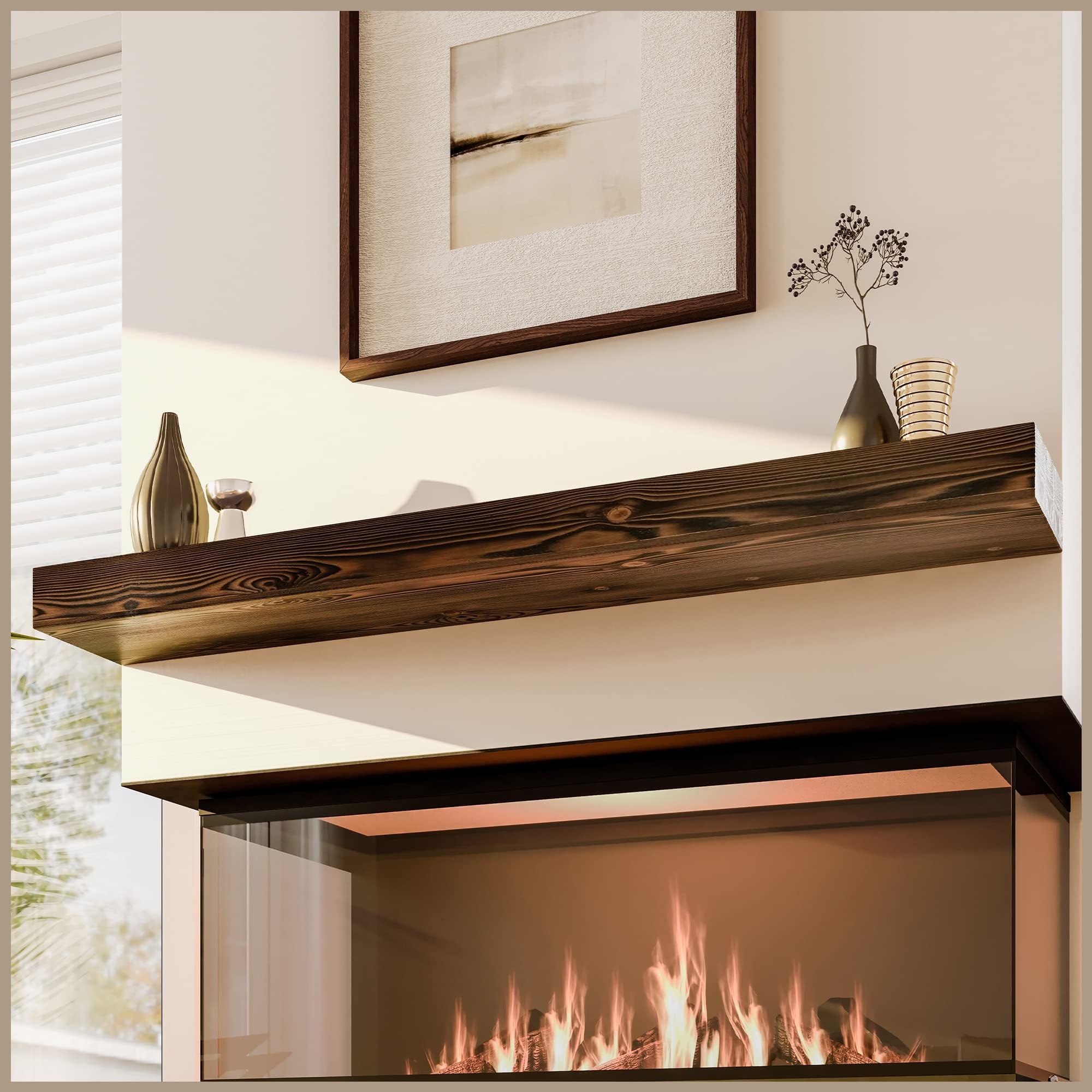 MANTELSDIRECT 72 Inch Floating Fireplace Mantel Wood Shelf in Chocolate Colton