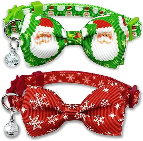Pohshido Collar de gato navideño con pajarita y campana, paquete de 2 gatitos de invierno para niño y niña disponible en Yaxa Peru