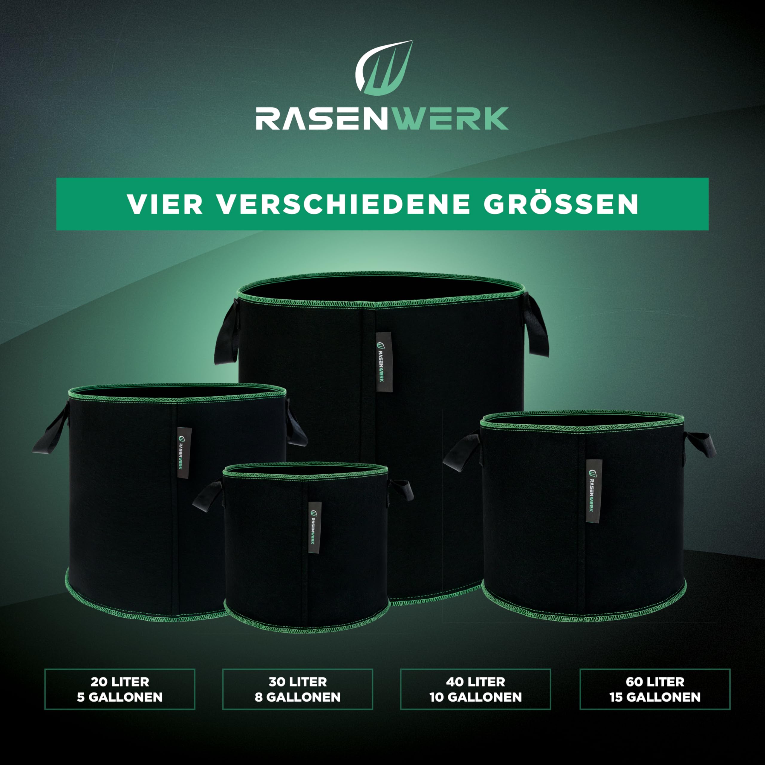 Sac à Plantes 40 Litres en Non-tissé pour Jardin, Serre & Balcon - pour Fleurs, Tomates et Plantes - Alternative Idéale au Pot de Fleurs - 5 Pièces