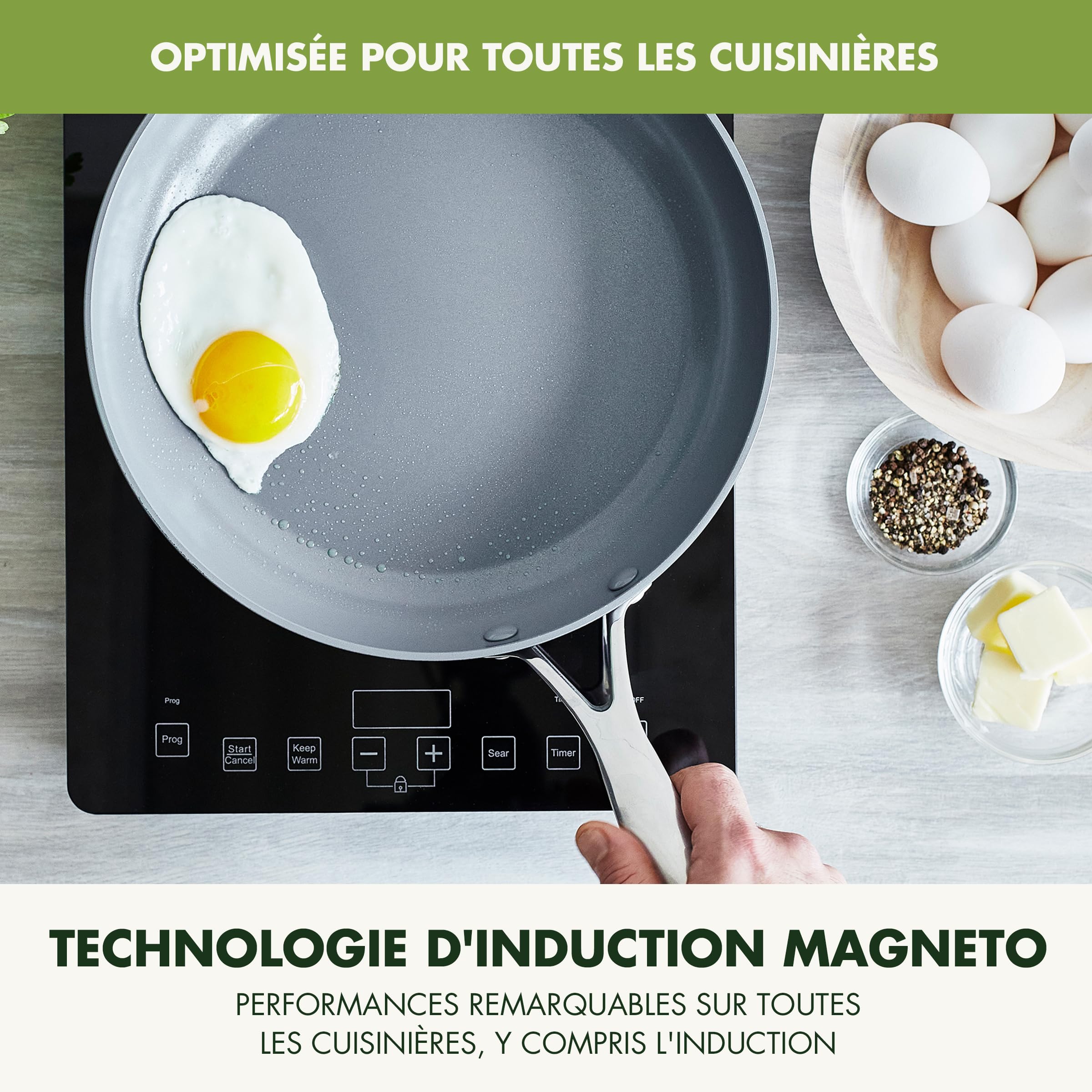 GreenPan Valencia Pro Casseroles 16 cm et 20 cm en céramique anodisée dure antiadhésive, 2 pièces, sans PFAS, induction, lave-vaisselle, four, gris
