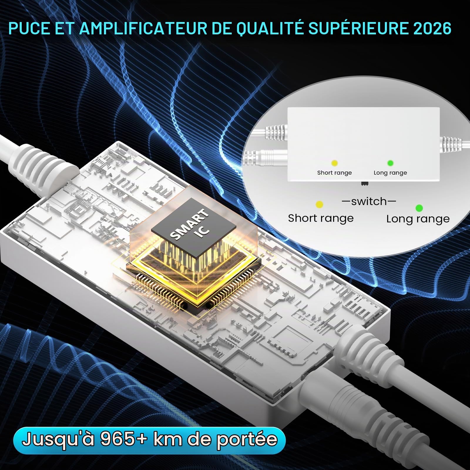 2026 Antenne TV Intérieure Améliorée, 650KM+ Antenne TNT Intérieure à Longue Distance, Réception HD à 360° Chaînes TV Locales, Compatible avec Les TVs Intelligents et Anciens, Câble Coaxial de 10M