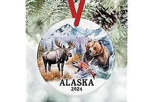 2024 Alaska Watercolor Christmas Ornament: Alaskan Wildlife Ceramic Keepsake
