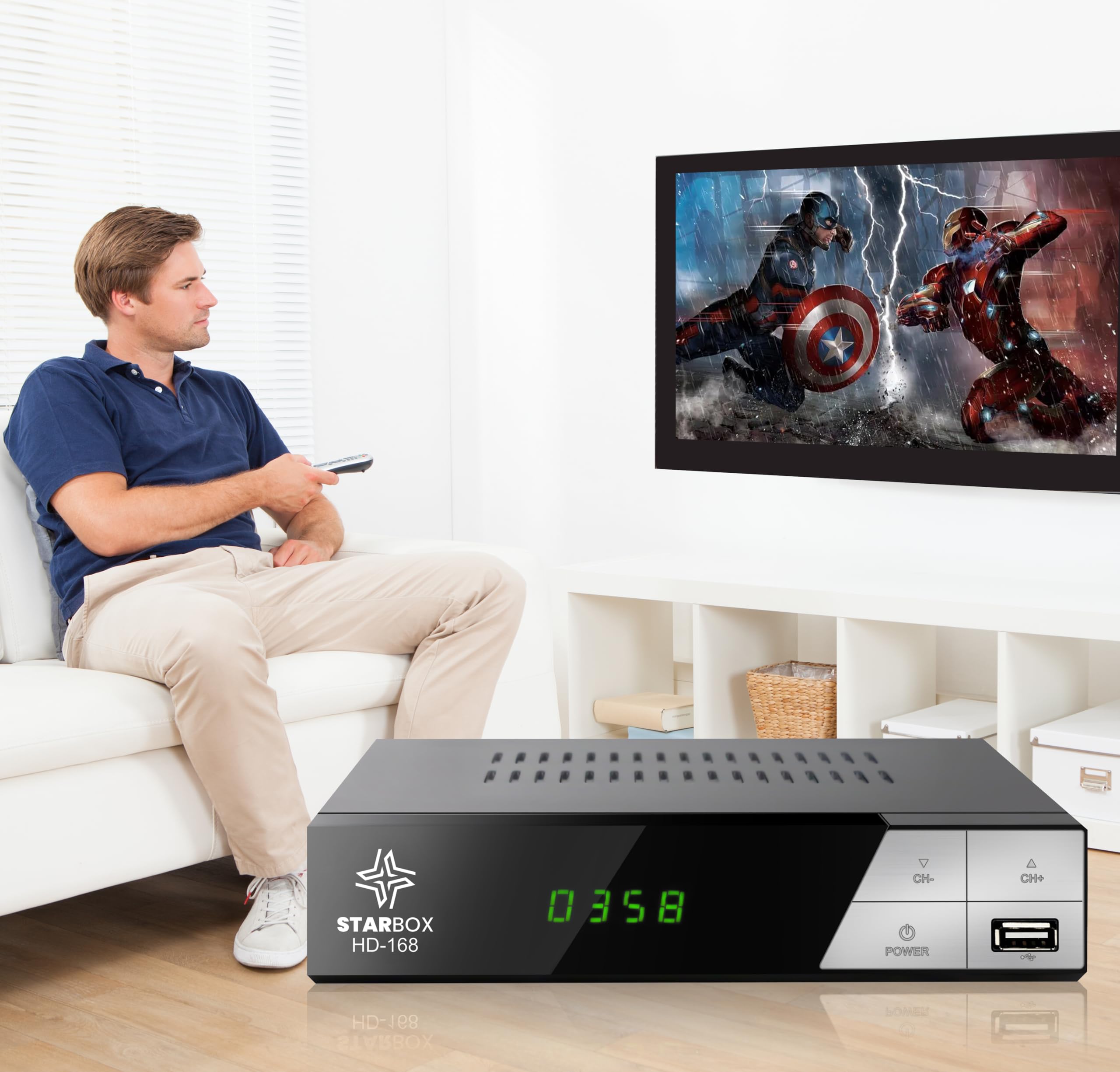 Décodeur TNT HD Star Box DVB-T2 DVB-C H.265 Full HD 1080p USB HDMI péritel télécommande 2 en 1