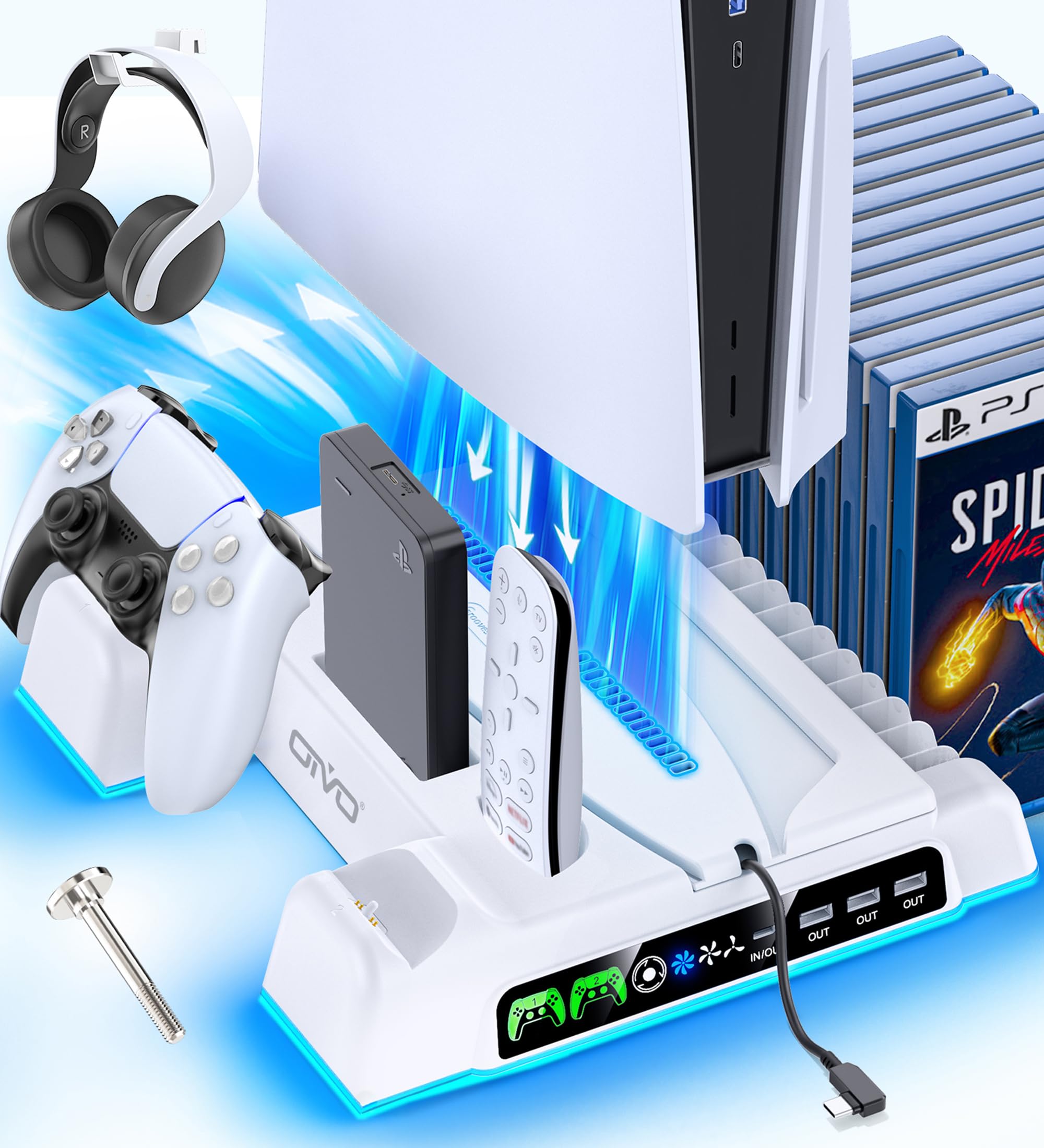 OIVO Support PS5 pour Playstation 5/ Pro/ Slim avec Ventilateur de Refroidissement à 3 Vitesses, Chargeur Manette Play 5 avec Indicateur RGB, Socle PS5 pour Playstation Accessoire