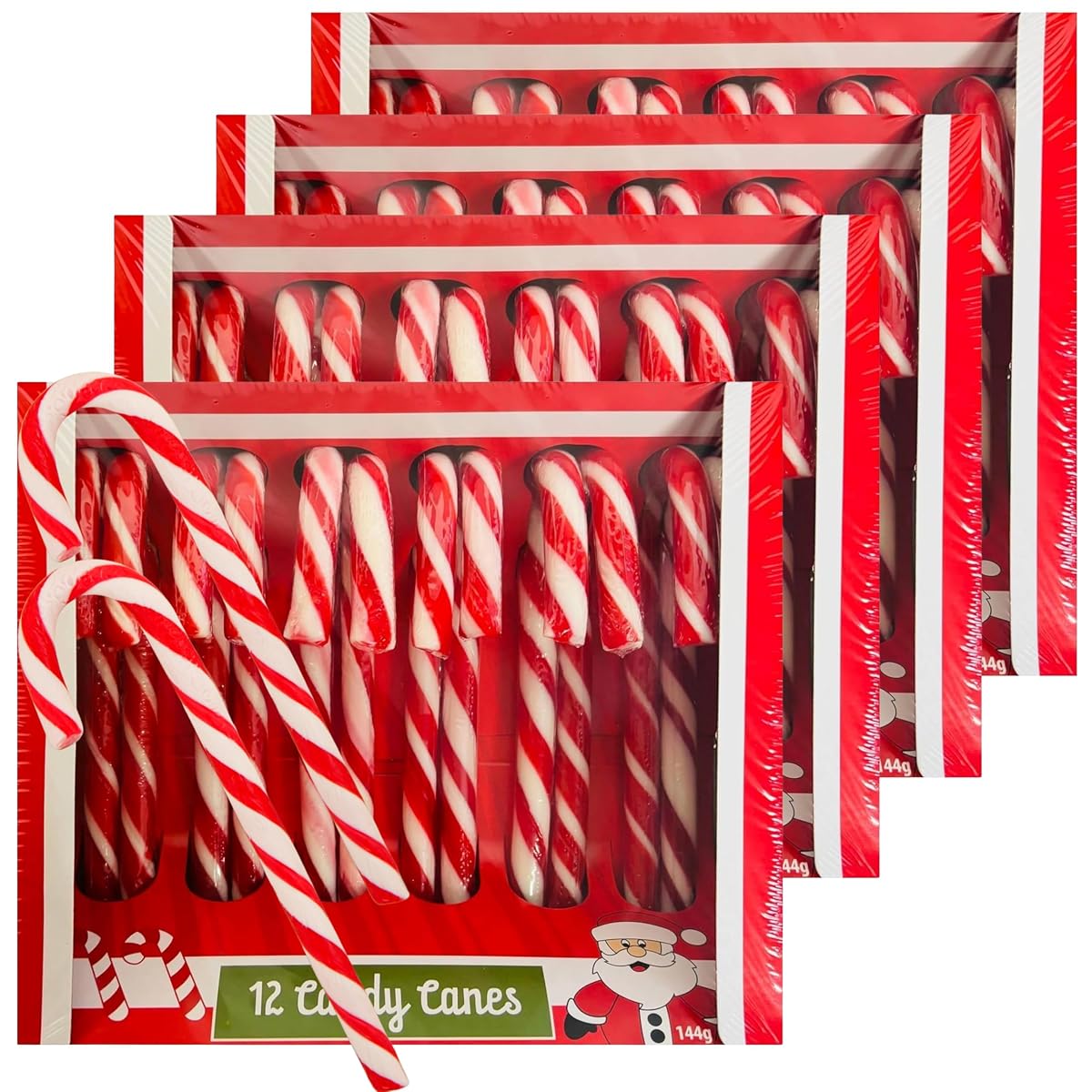Holiday Candy Canes 4 Pack (48 Count) Traditional Red & White