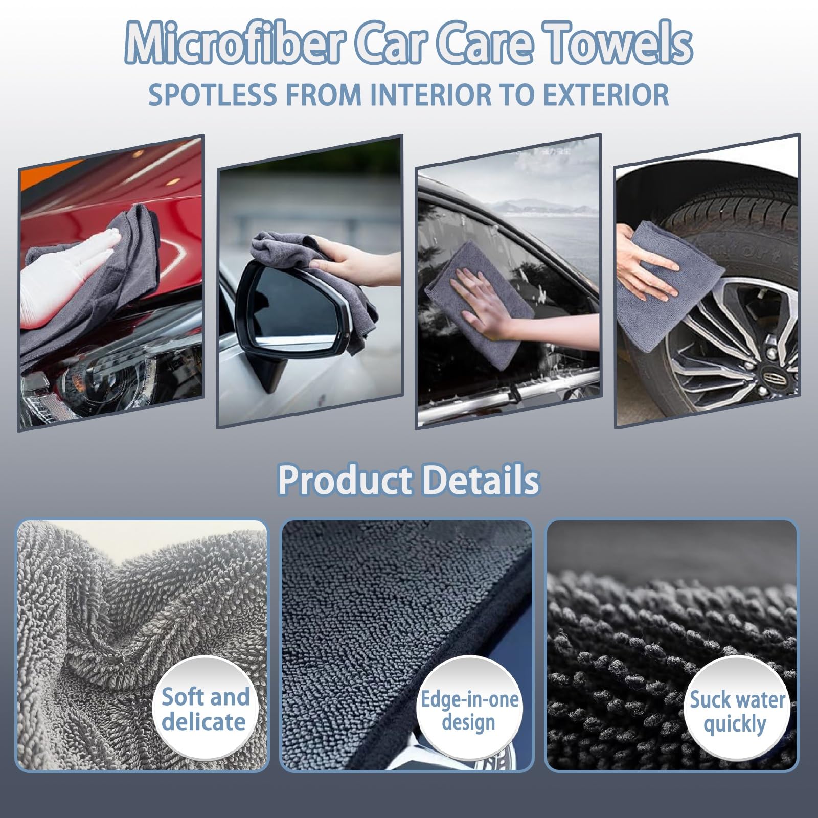 Thickened Microfiber Cleaning Cloth Set of 2 Car Washing Towels Scratch-Free for Suvs Rvs Trucks Boats TV Glasses — view 5