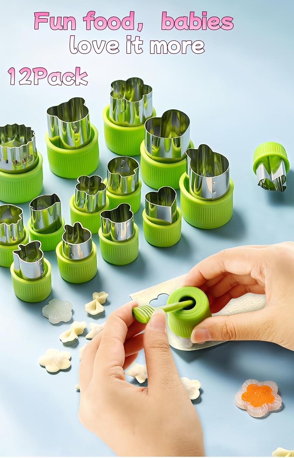 12-Piece teenager Cookie Cutters Set-Stainless Steel&BPA-Free Shapes for Baking (Bear,Rabbit,Star,Flower) DIY Cookies,Mini Pies,Fondant,Veggies|Dishwasher Safe,Gift for teenager & Parents (12, Green) - Image 3