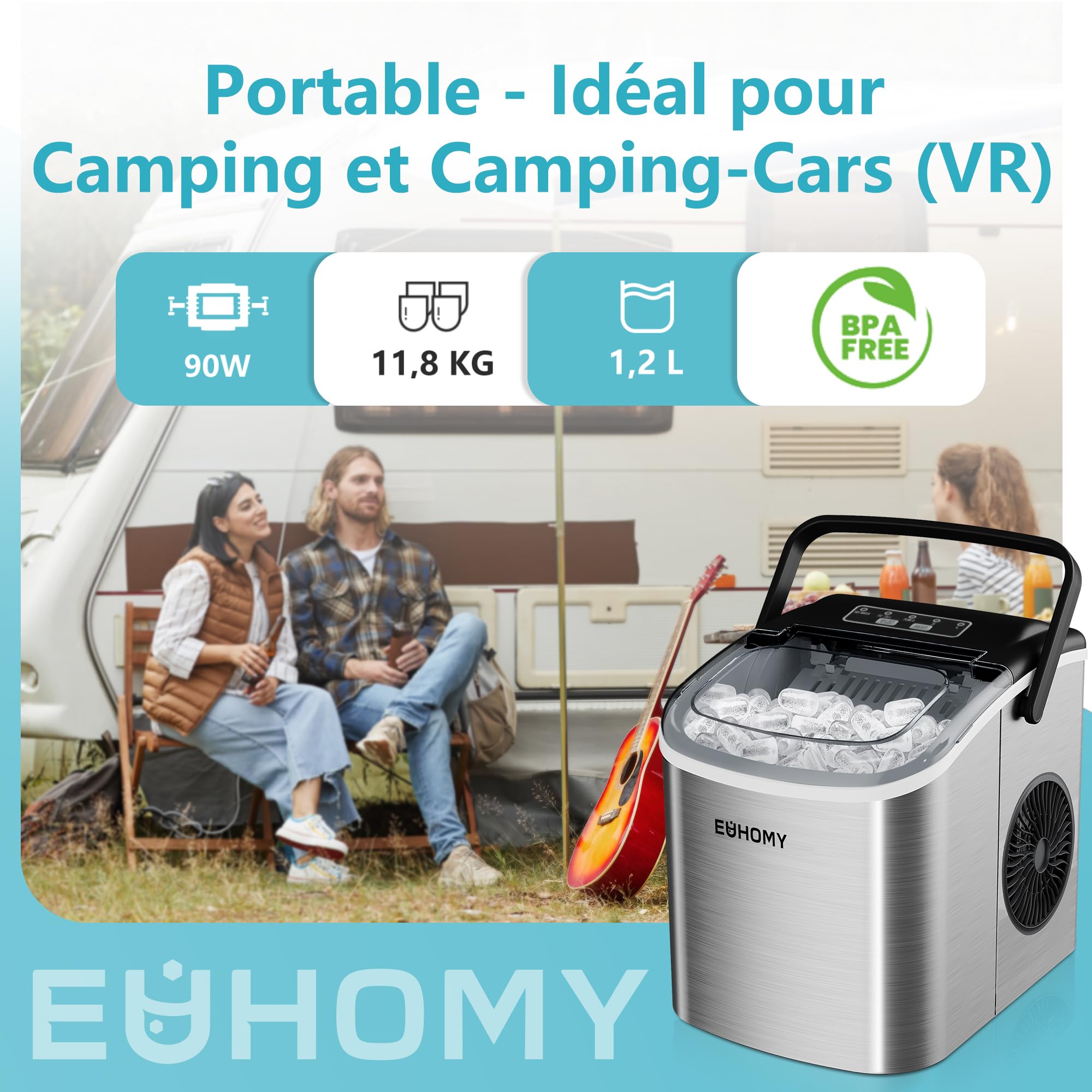 Machine à Glaçons HOMCOM 12kg/24h - Autonettoyante - Réservoir 1.8L - Affichage LED - Acier Inox - Pour Bar Ou Maison