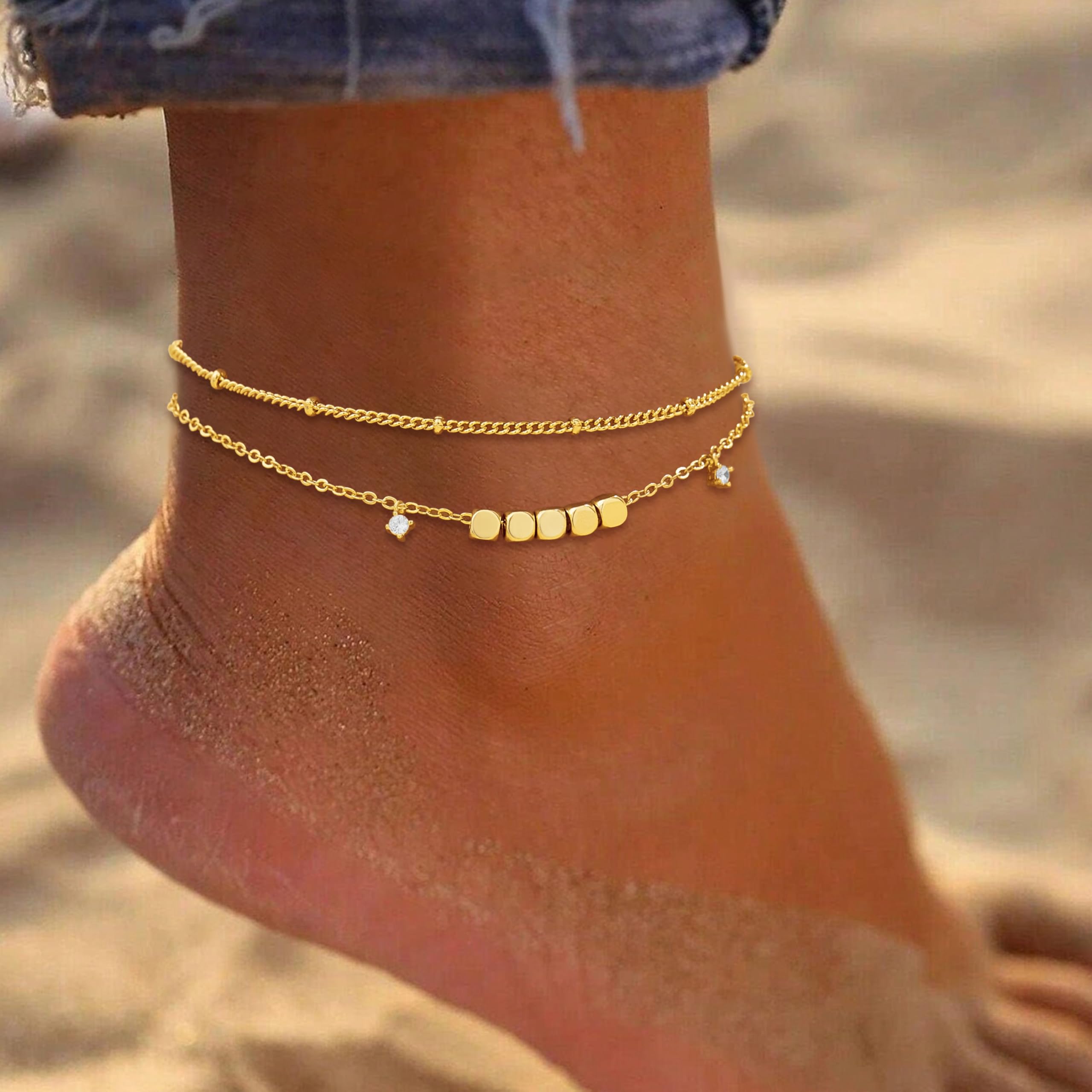 GoldSterling Silver Anklet Bracelets for Women Waterproof Non Tarnish 925 Sterling Sliver Plated Heart Evileye Butterfly Charm Dainty Summer Beach Anklets for Women Beach Vacation Bikini Outf product thumbnail 8