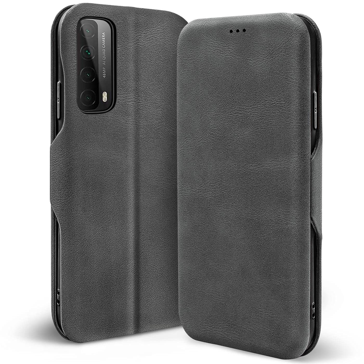 Verco Book Style for Huawei P Smart 2021 Case, Premium Magnetic Flip Cover for P Smart 2021 Wallet Case with Card Slot, Grey - Image 2