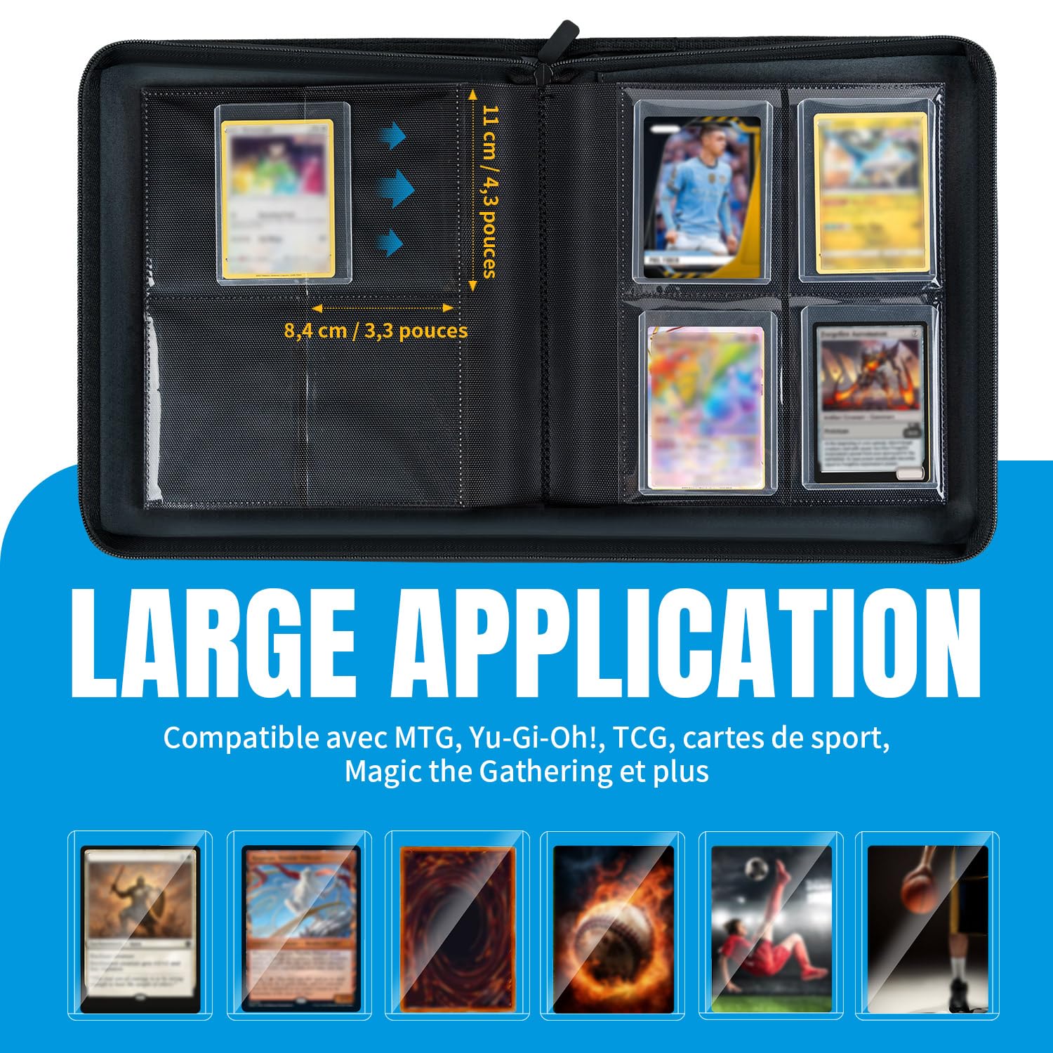 Classeur TCG 112 Toploaders 35PT, 4 Compartiments - Noir | 10 toploaders rigides offerts, protège vos cartes TCG et de collection contre plis, rayures et humidité au quotidien