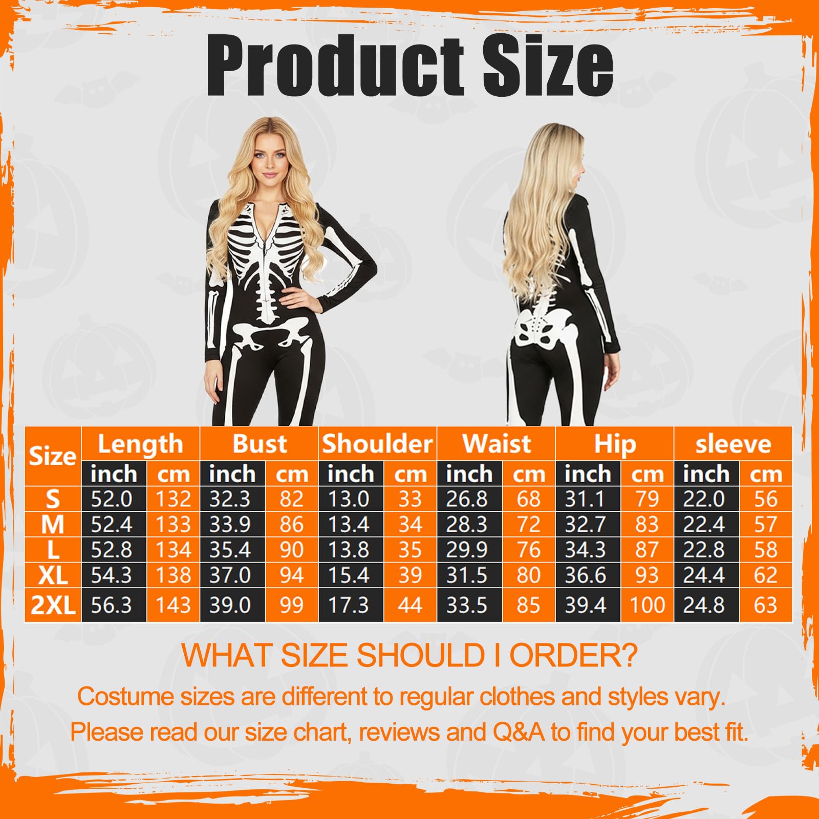 Forfamy Glow in The Dark Skeleton Costume Women for Halloween Adults White Glowing Halloween Zipper Jumpsuit (Style-1, L) - Image 2