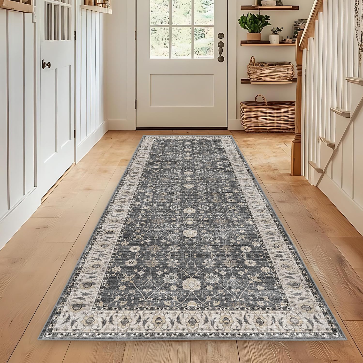 WTHYGB Teppichläufer, rutschfest Waschbar | Küchenläufer mit Geometrie Design aus Polyester, 6mm Dicke für Flur, Eingang, Küche, Wohnzimmer & Büro