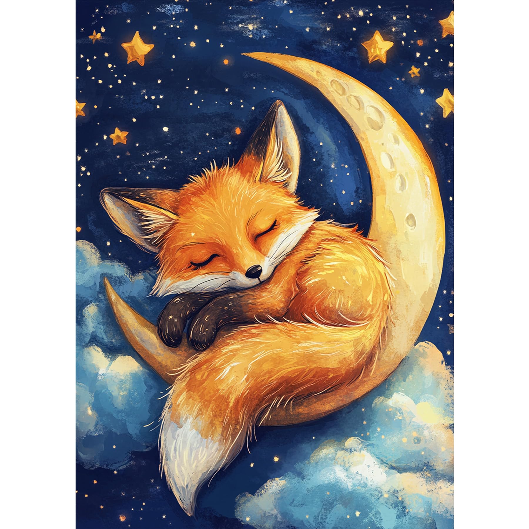 Bowetile 5D DIY Diamond Painting Art Kits Cute Fox, Moon Diamond Art Painting Kits for Adults, Full Drill Starry Sky Painting Rhinestone Embroidery Pictures for Beginners, Home Wall Decor 30x40 cm