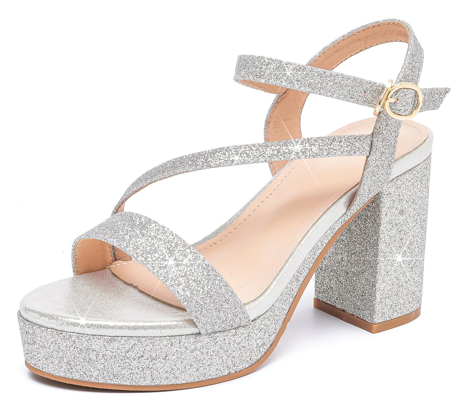 DADAWEN Platform Heels for Women High Block Chunky Open Toe Ankle Strap Heeled Sandals Wedding Party Evening Prom Dance Dress Pump Sandals Shoes