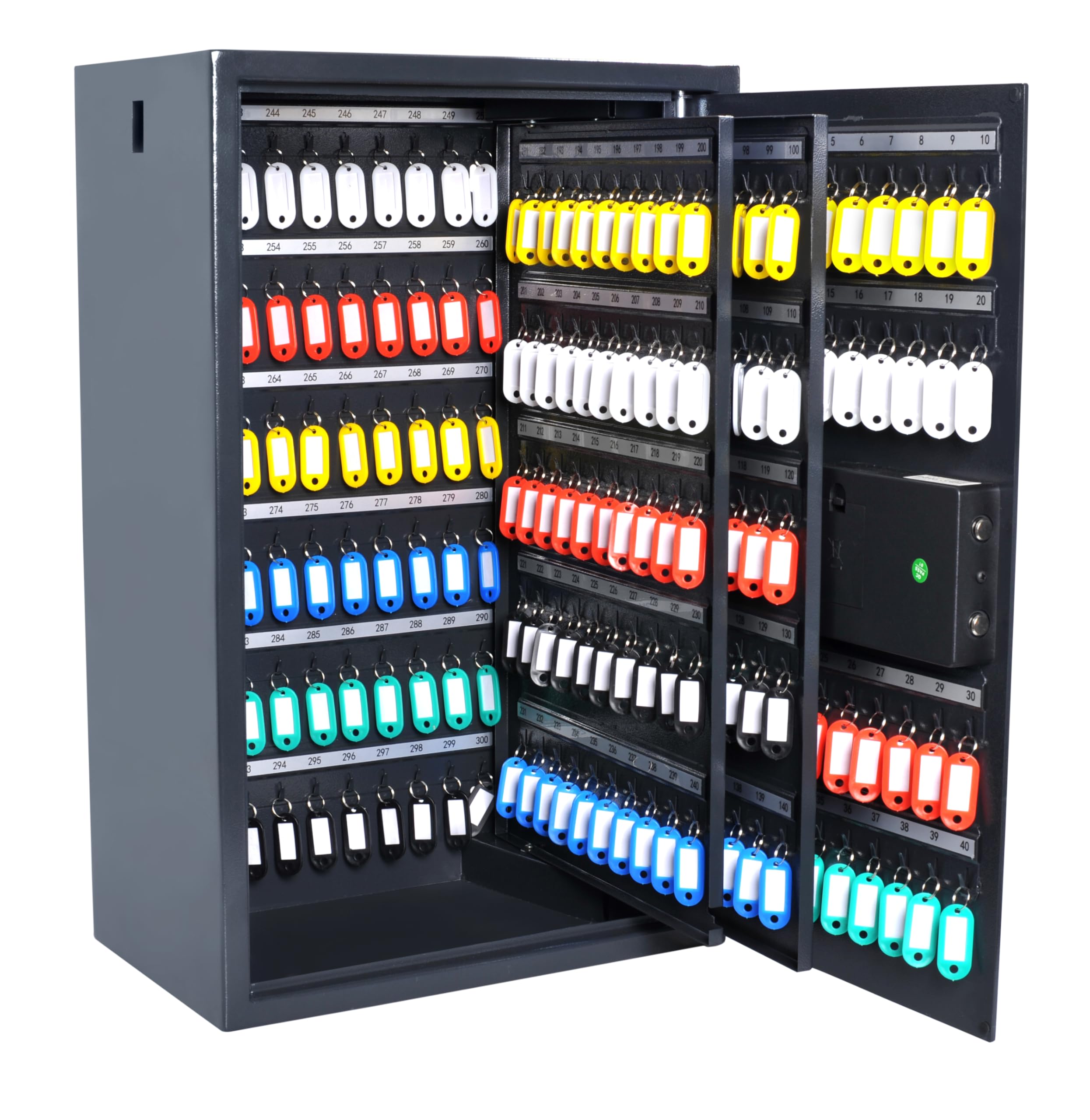 Pavo Armoire à cles Haute sécurité pour 300 clés/Coffre-Fort à clés/Dimension: 640 x 410 x 250 mm/Lecteur d'empreintes digitales/Connecteurs Type-C / 300 Porte-clés Inclus - Avancé