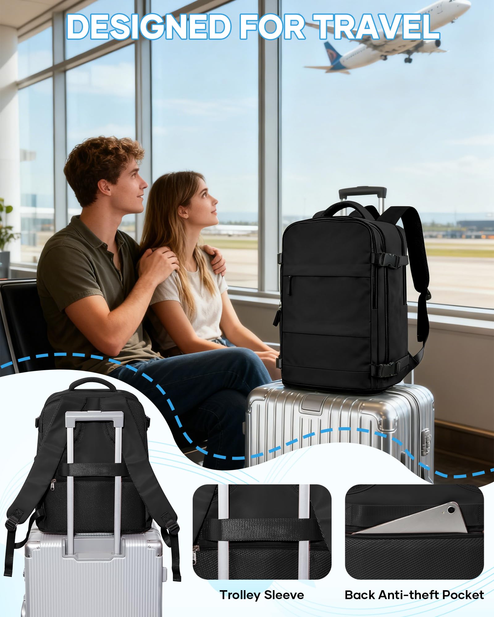 SZLX Zaino Ryanair 40x30x20 Sottovuoto con Pompa Zaino da Viaggio 40x30x20 Bagaglio a Mano Wizzair Donna Uomo Borsa da Cabina per Easyjet Adatto a Laptop da 14 Pollici Impermeabile per Lavoro