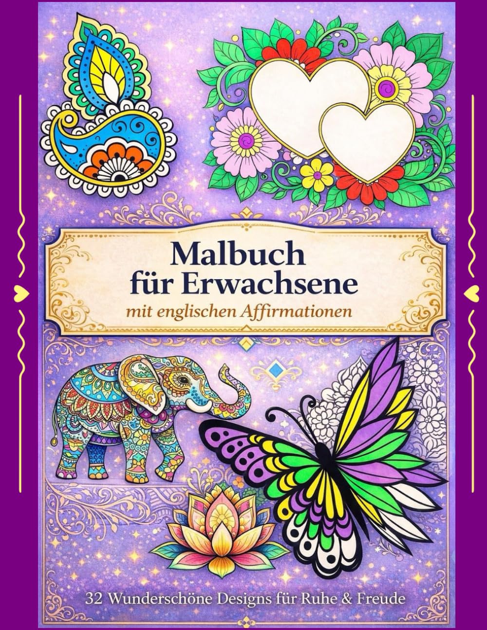 Malbuch für Erwachsene mit englischen Affirmationen: 32 Wunderschöne Designs für Ruhe und Freude