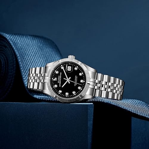 Miniatura 3 de BUREI Reloj automático de lujo para hombre, de acero inoxidable, dos tonos, con cuerda automática, Reloj automático, movimiento de cuarzo, cuerda