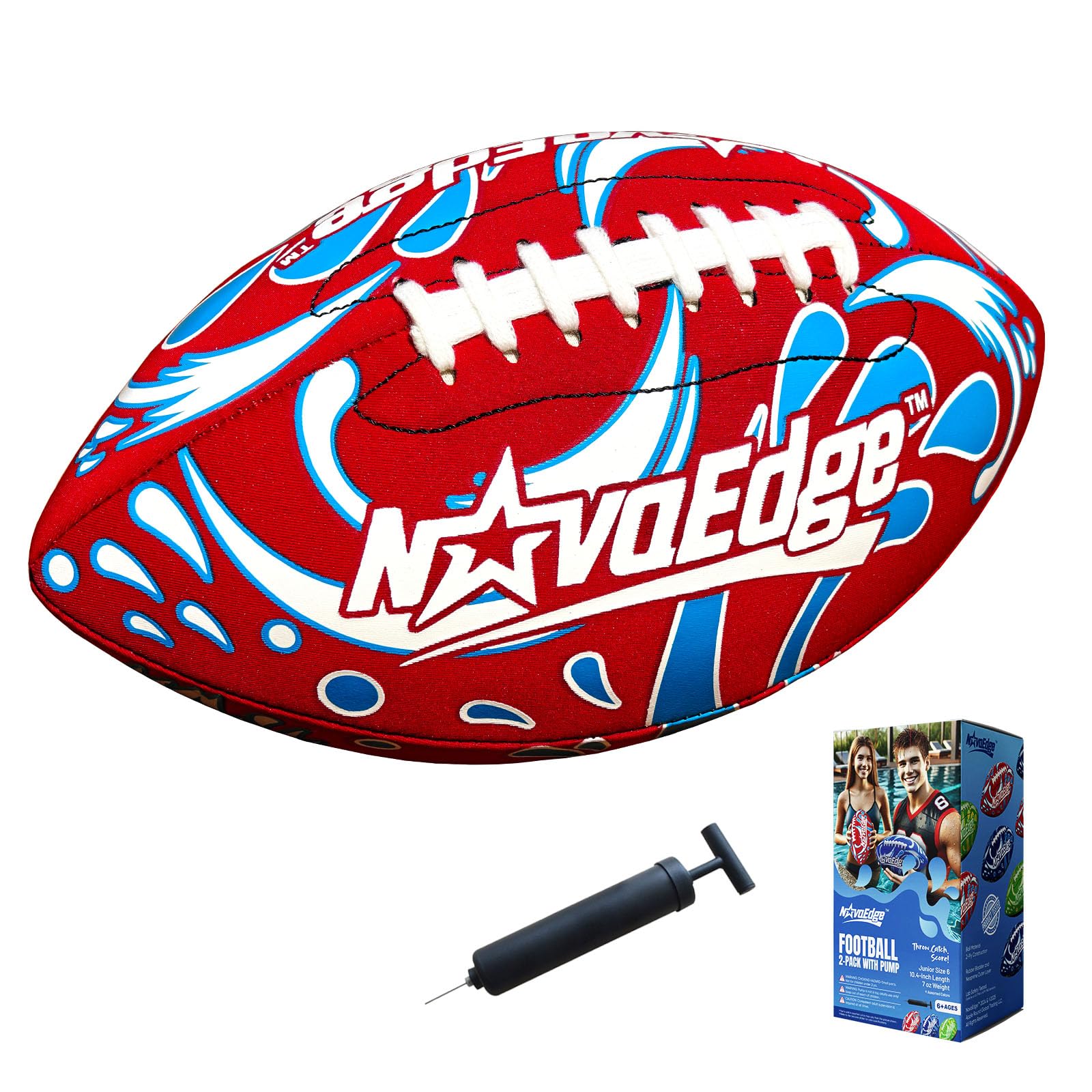 Hydro Water Football - 10.4-Inch Neoprene Pool Football for All Ages | for Water Play in Pool, Lake & Beach | Secure-Grip with Real Laces | Includes Pump | Choose 1 or 2 Ball Pack