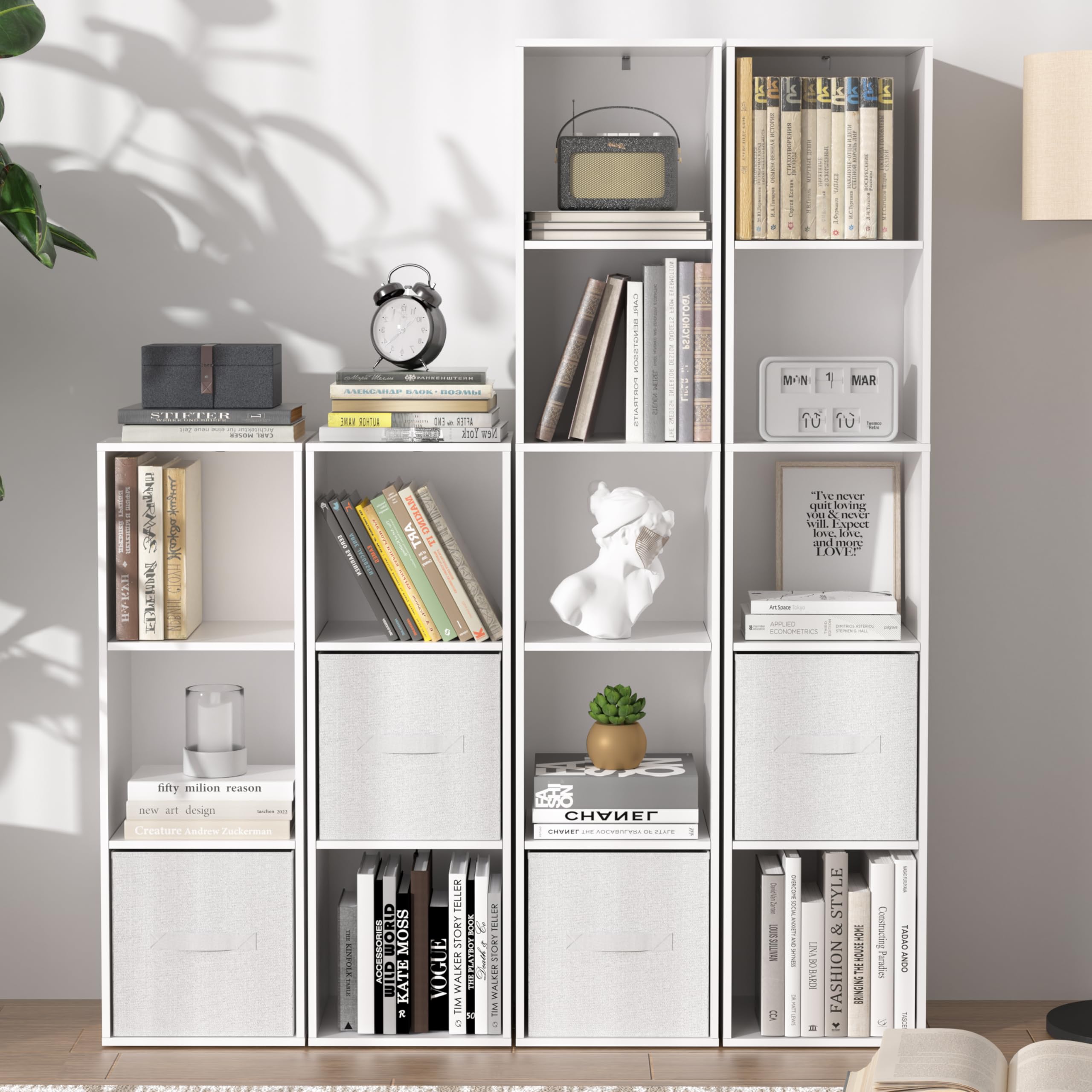 Bibliothèque Étagère à 3 Niveaux, Meuble Cube de Rangement, Marron | Bibliotheque Étroite Ouverte, Colonne Meuble de Rangement pour Salon, Chambre, Bureau, Bois
