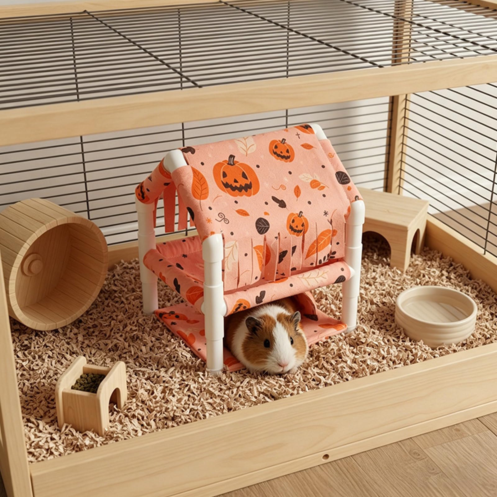 Verstecke für kleine Haustiere, 2-lagig, waschbarer Bezug, robuster Rahmen, Hängemattenbett, Stall, Regal, Sitzstangen, Haus, weicher, abnehmbarer Bezug