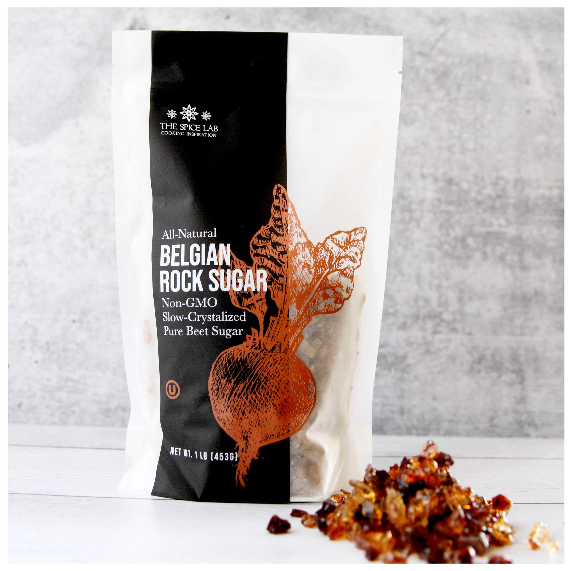 The Spice Lab Belgian Rock Sugar – 2 Pounds - Natural REAL Beet Sugar - Brown Rock Sugar - Teavana Style Tea Sugar - Perfect Sugar Cube or Amber Sugar Replacement - Natural Rock Sugar for Tea