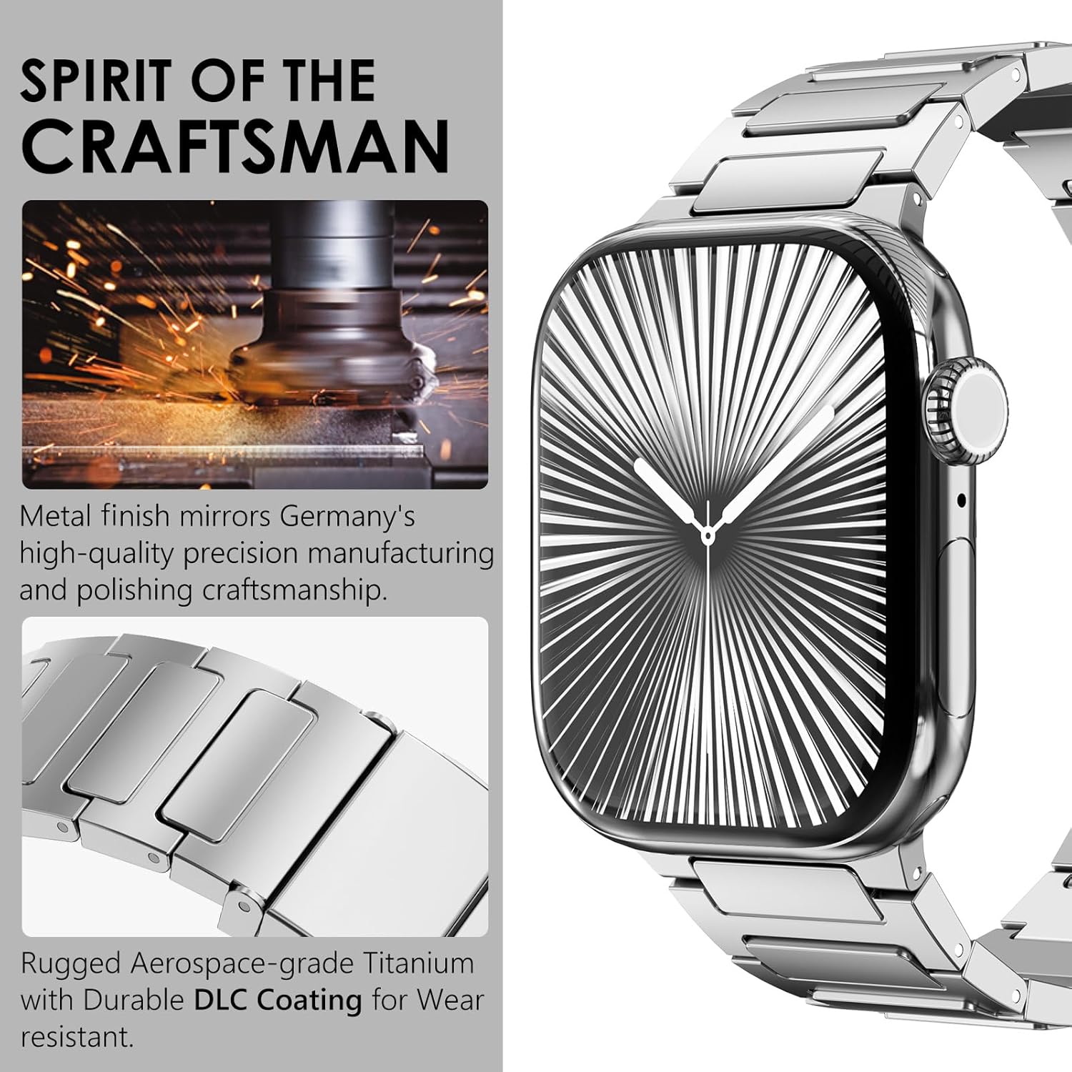 WINGLE Titanium Band for Apple Watch Band Series 11 10 46mm Ultra 3/2/1 49mm 45mm 44mm 42mm SE 3/2/1 Series 9 8 7 6 5 4 3 2 1 Men, Rugged Durable Lightweight Classy Titanium iWatch Strap, Silver