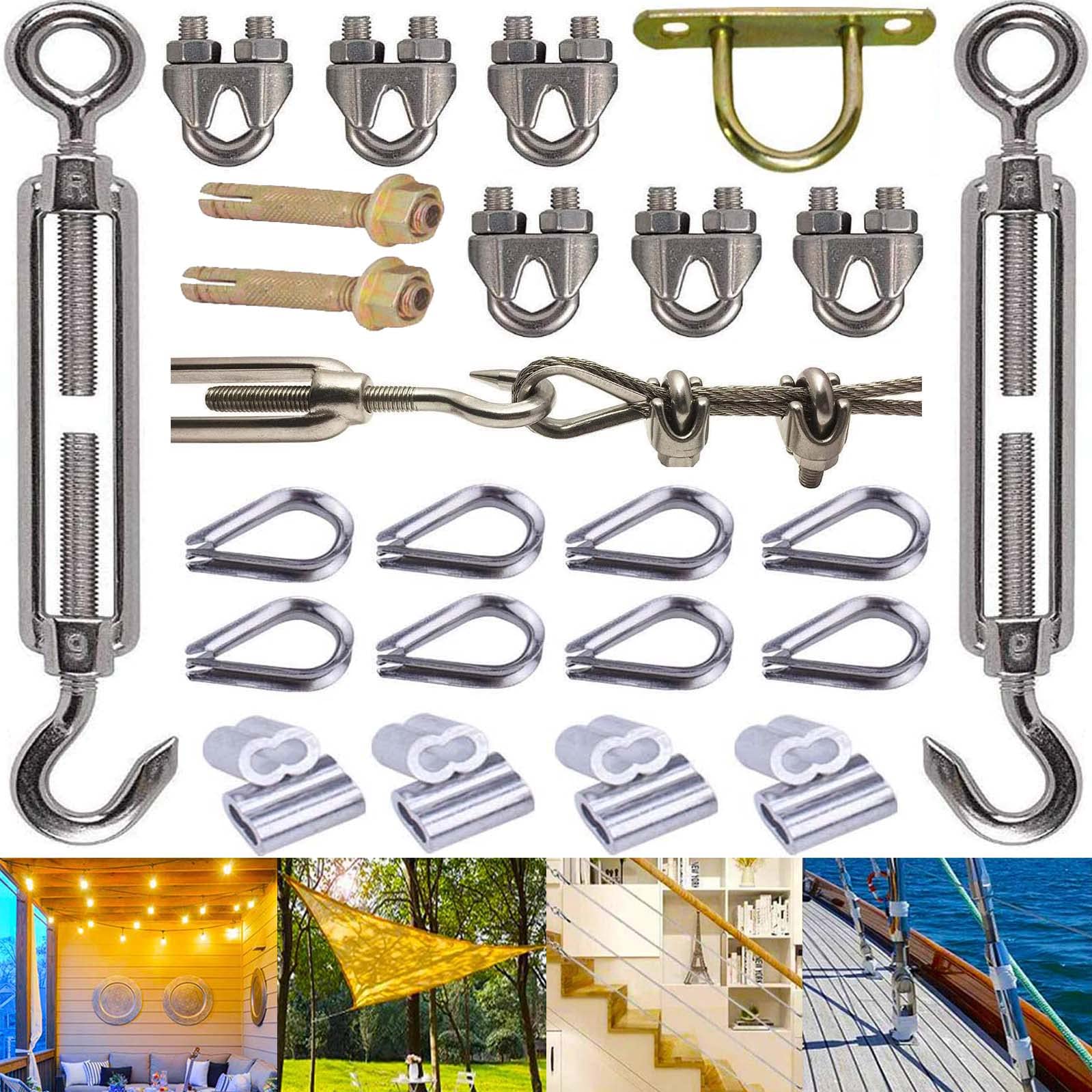 DIY Crafts 24x, Mettalic Silver, Marine Grade Shade Sail Stainless Steel Hardware Kit Heavy Duty Hardware Kit for Rectangle and Square Sun Shade Sail in(24x, Mettalic Silver)-image-32