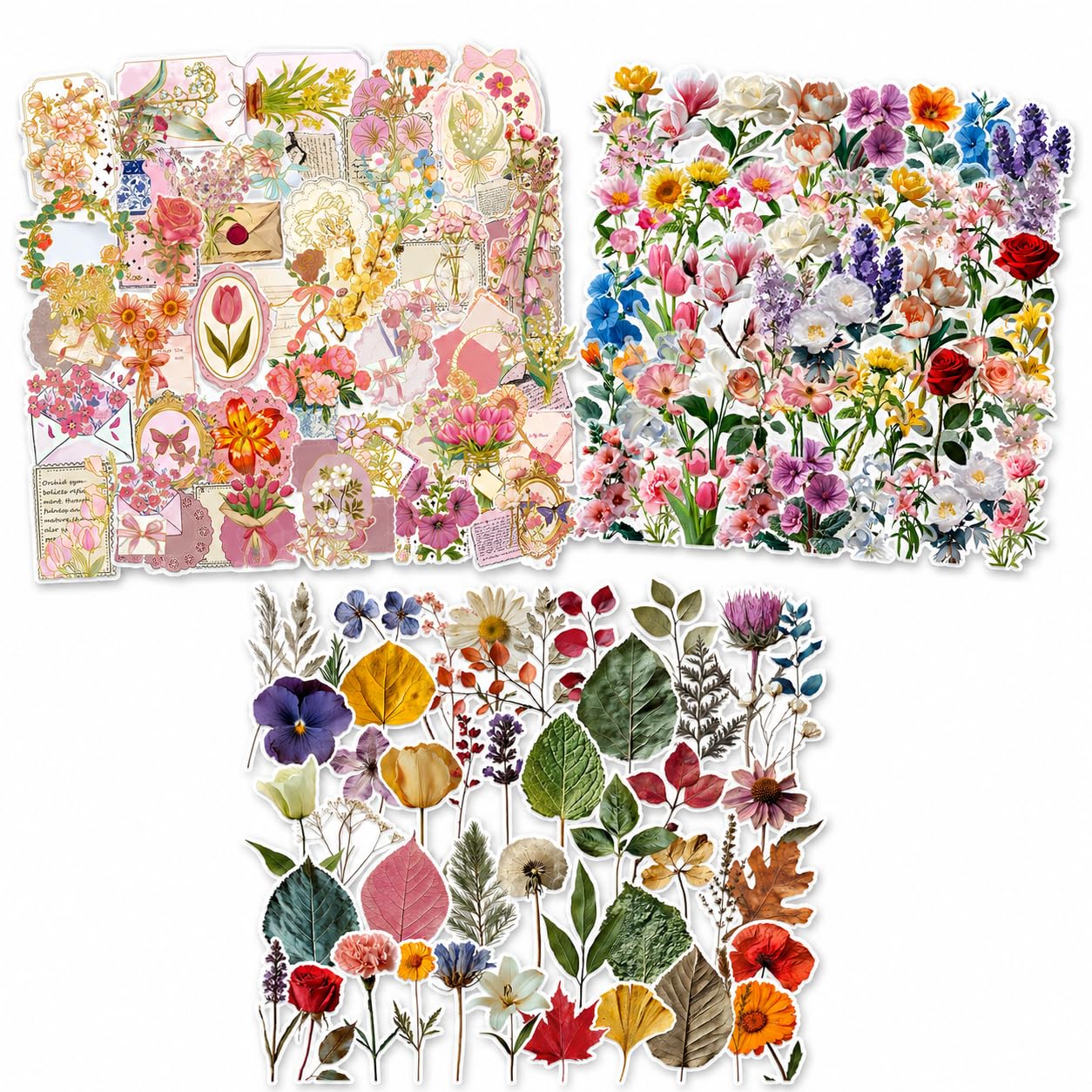 Botanical Stickers for Adults, 50-Piece Floral and Leaf Craft Set