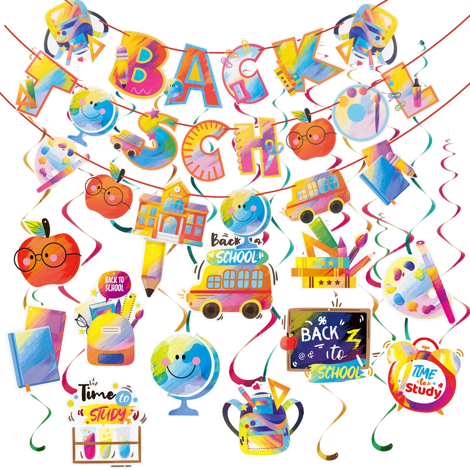 EASY JOY Back to School Banner Welcome Back Decorations Set Hanging Swirls Spirals Back To School Party Supplies Classroom Party Decorations