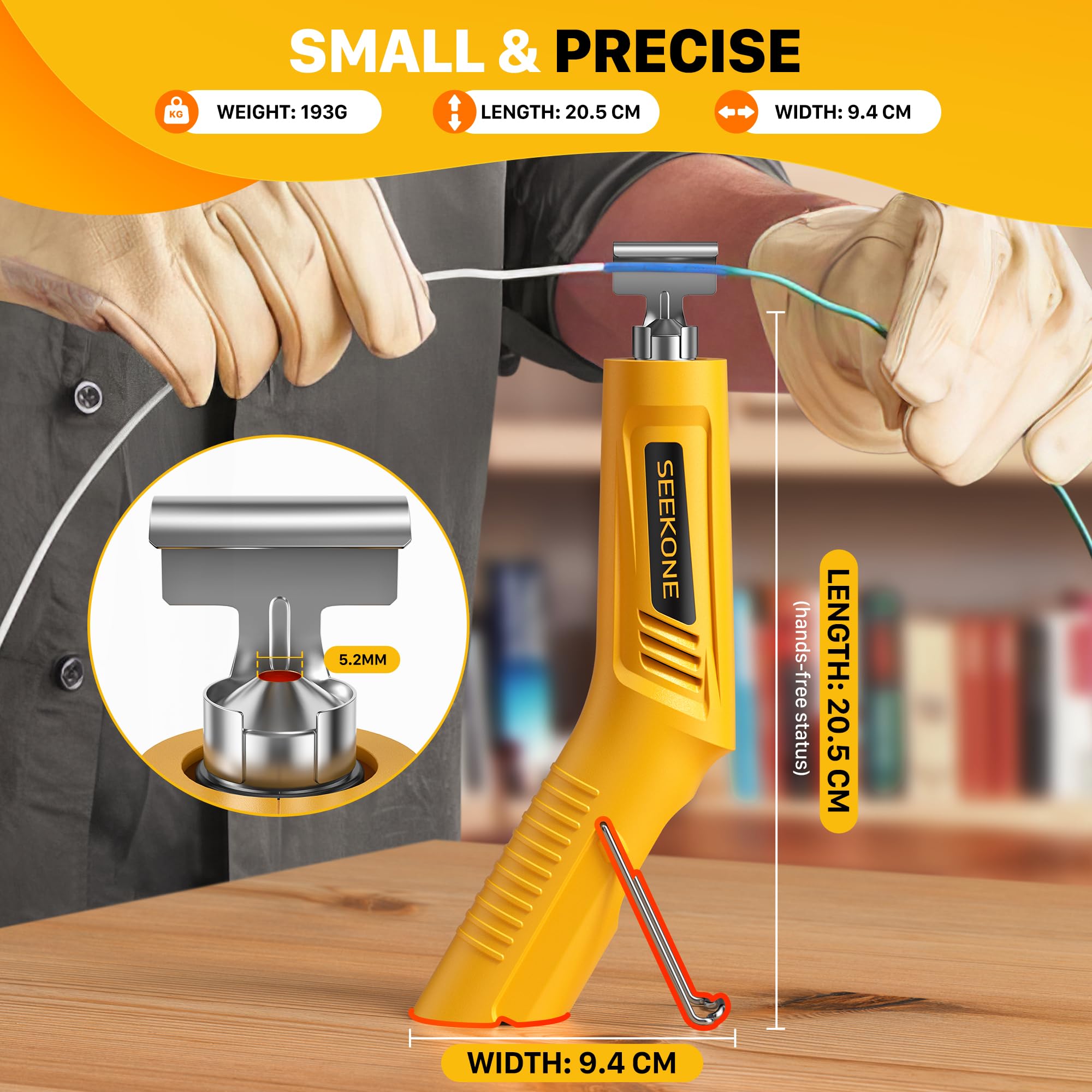 SEEKONE Mini Décapeur Thermique Sans Fil 3,6 V Lithium Pistolet à Air Chaud avec 4 Températures jusqu'à 400 °C et Fonction Mémoire, Charge USB