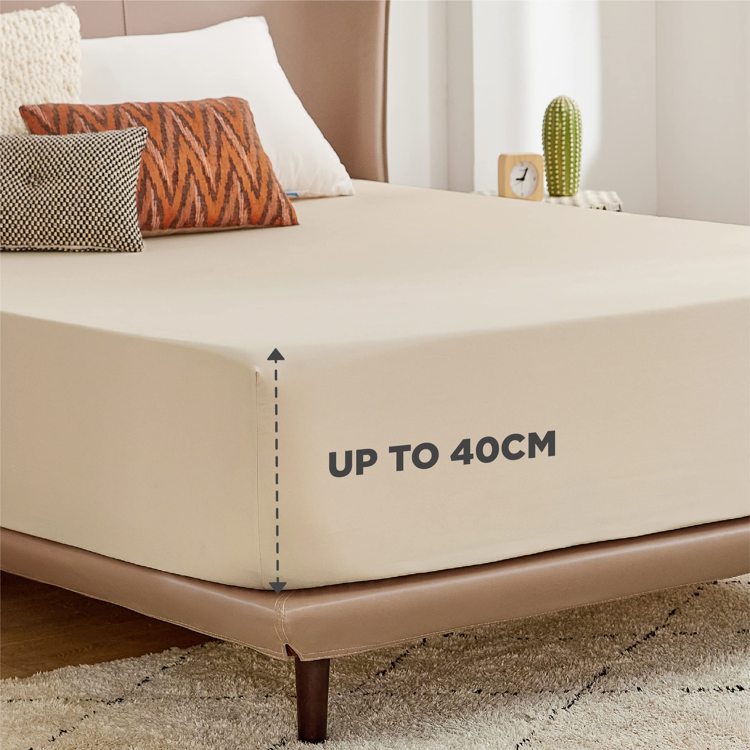 Bedsure Small Double Fitted Sheet - Bed Sheets Extra Deep Pocket 16 Inches (40 cm), Soft Brushed Polyester Microfiber Material for 3/4 Bed, Beige, 122x190cm — view 6