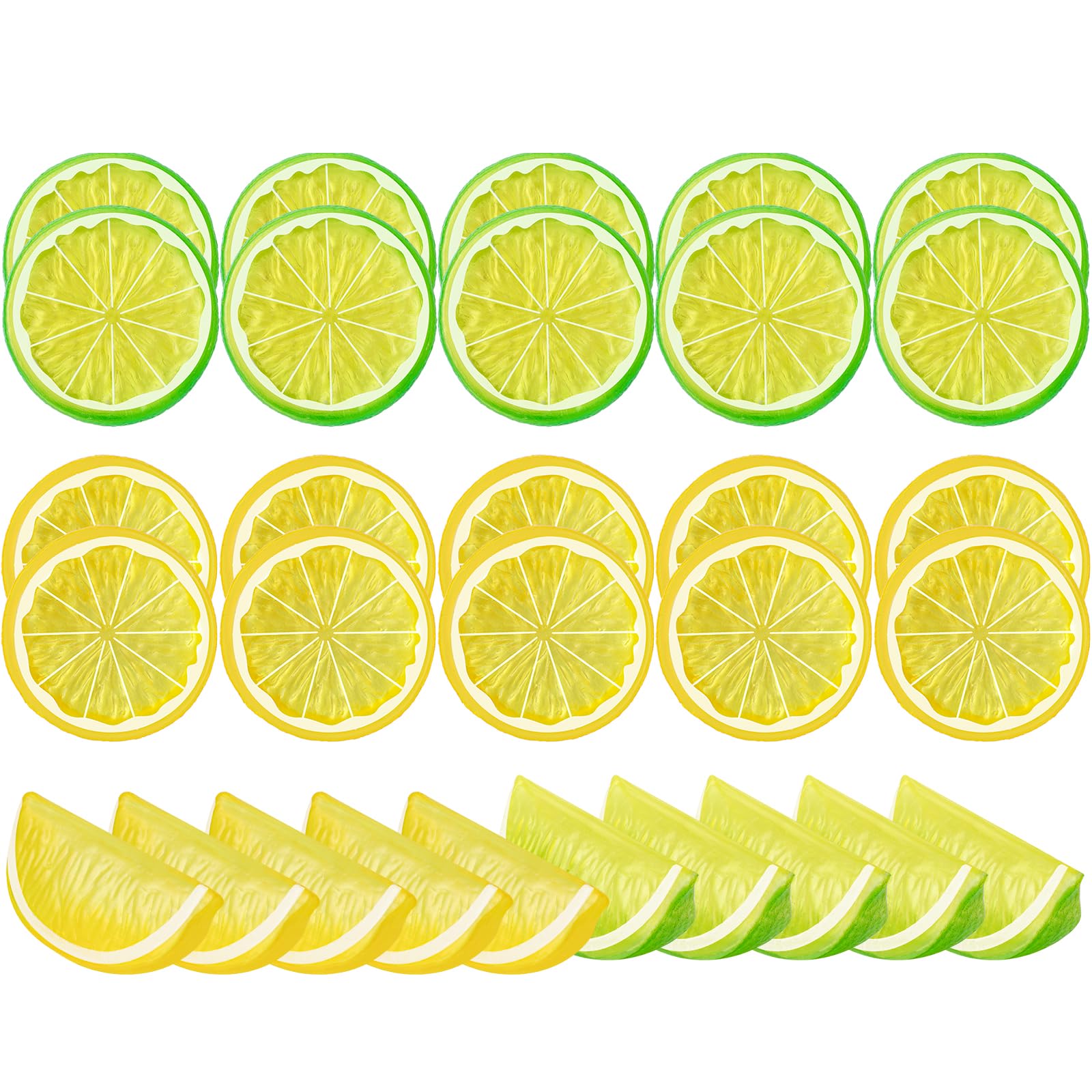 MWOOT 30 Piezas Rodajas de Limón Artificiales, Fruta Artificial para Decoración, Rodajas de Fruta de Simulación Plástica para Fiesta Cocina Boda Centro de Mesa Manualidades DIY Accesorio Fotográfico