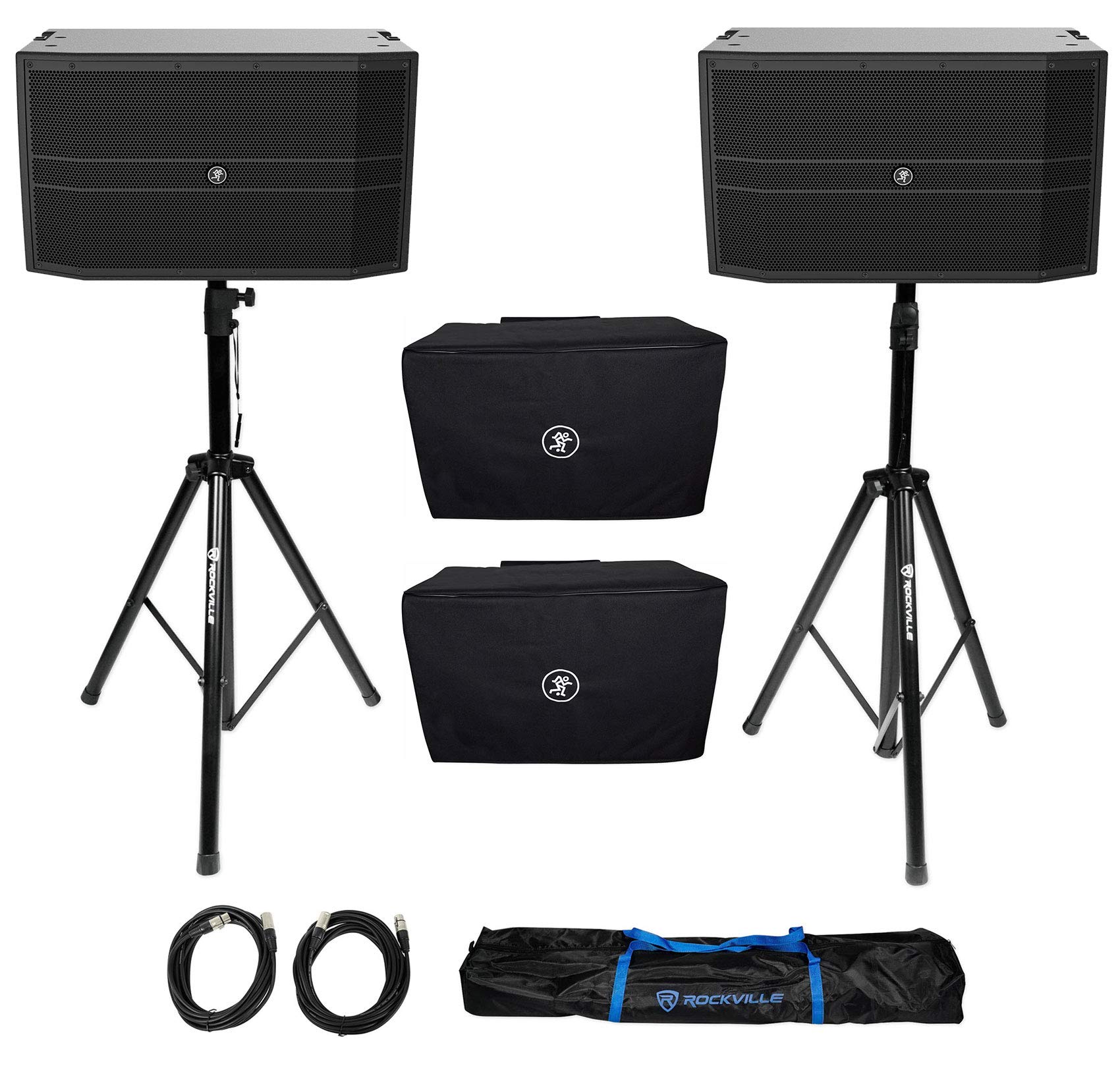 Audiosavings Bundle (2) Mackie DRM12A Arrayable Powered Active Sound DJ PA Speaker Bundle (2) Mackie DRM12A Cover Speaker for DRM12A Speakers &amp; Pair of Rockville Adjustable Tripod Speaker (Items 4)
