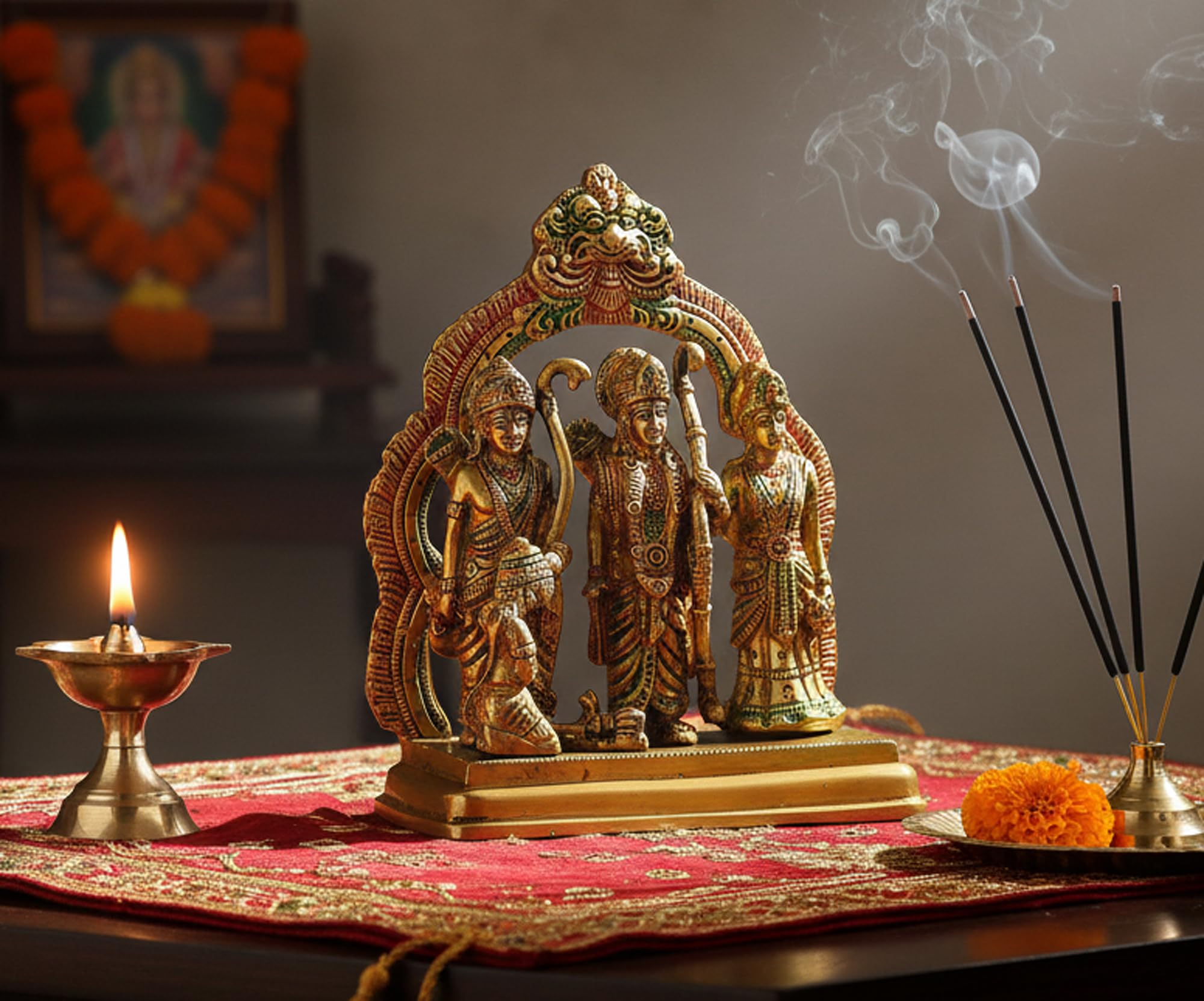 StonKraft - Brass Ram Darbar Includes Rama, Sita, Laxman, Hanuman Murti Idol Statue Figurine | 6.75" inches