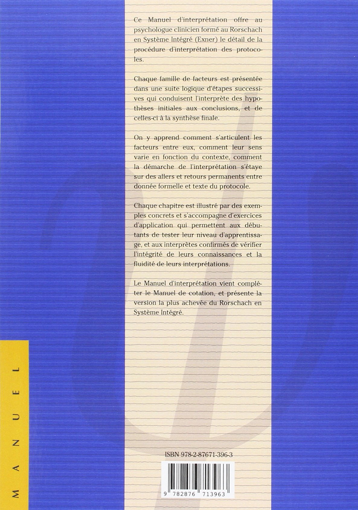 Manuel d'interprétation du Rorschach en système intégré