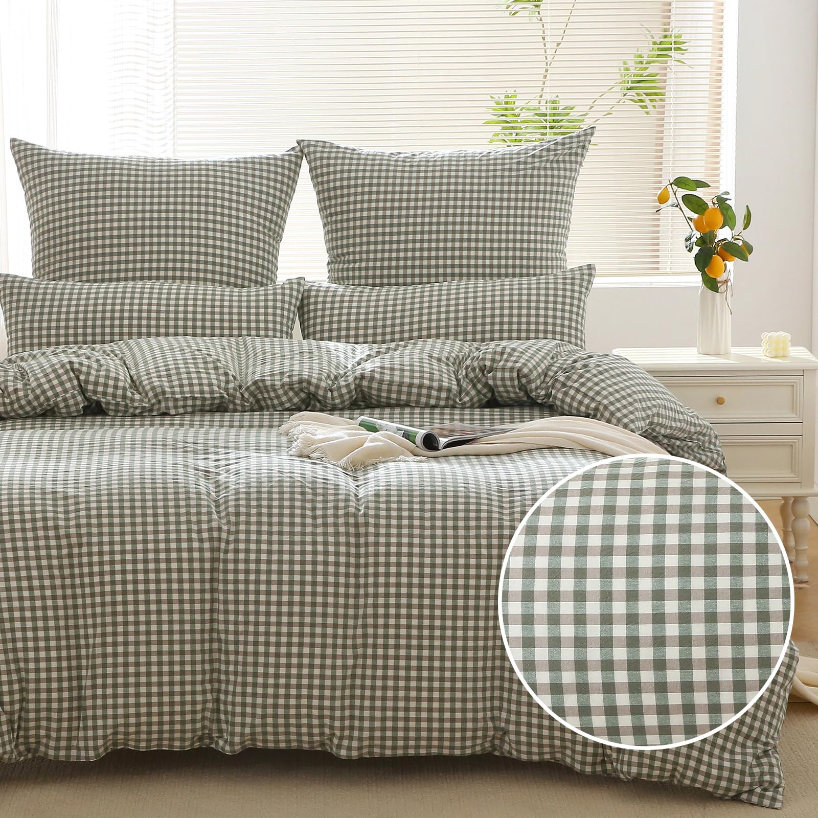 SOULFUL - Funda de edredón de 240 x 260 cm, algodón con 2 fundas de almohada de 65 x 65 cm, 100% algodón lavado, certificado Öeko-Tex, verde juego de cama de 2 personas, 240 x 260 adultos algodón con