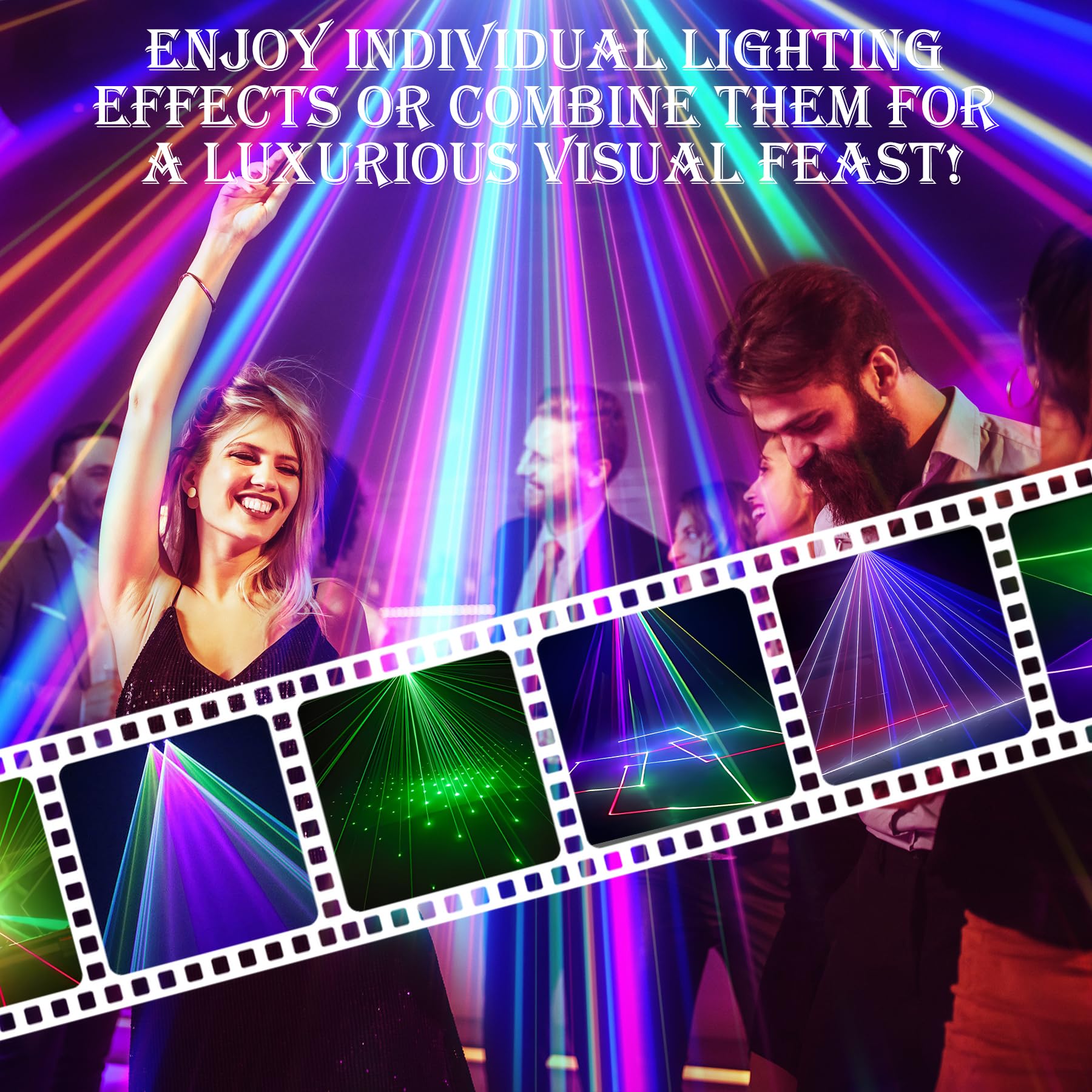 DJ Luci Discoteca, 3D Discoteca Luci, Musica Attivata dal Suono Luci Discoteca, RGB Proiettore Animato DJ Discoteca, con Telecomando, DMX Effetto Spotlight per Spettacoli Dal Vivo, Natale, Bar
