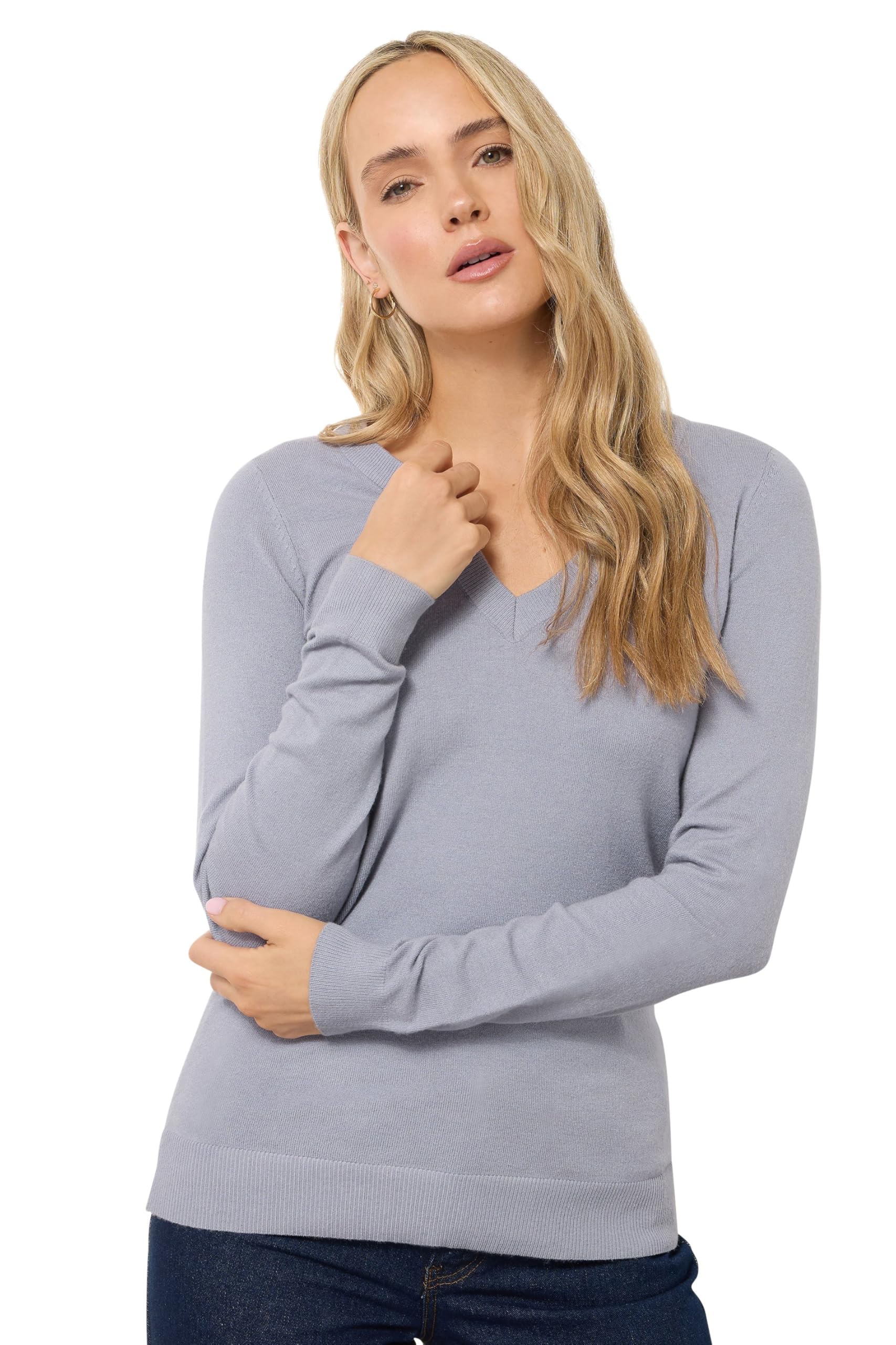 Long Tall Sally Women's Light Blue Tall Knit V-Neck Jumper Size 14-16