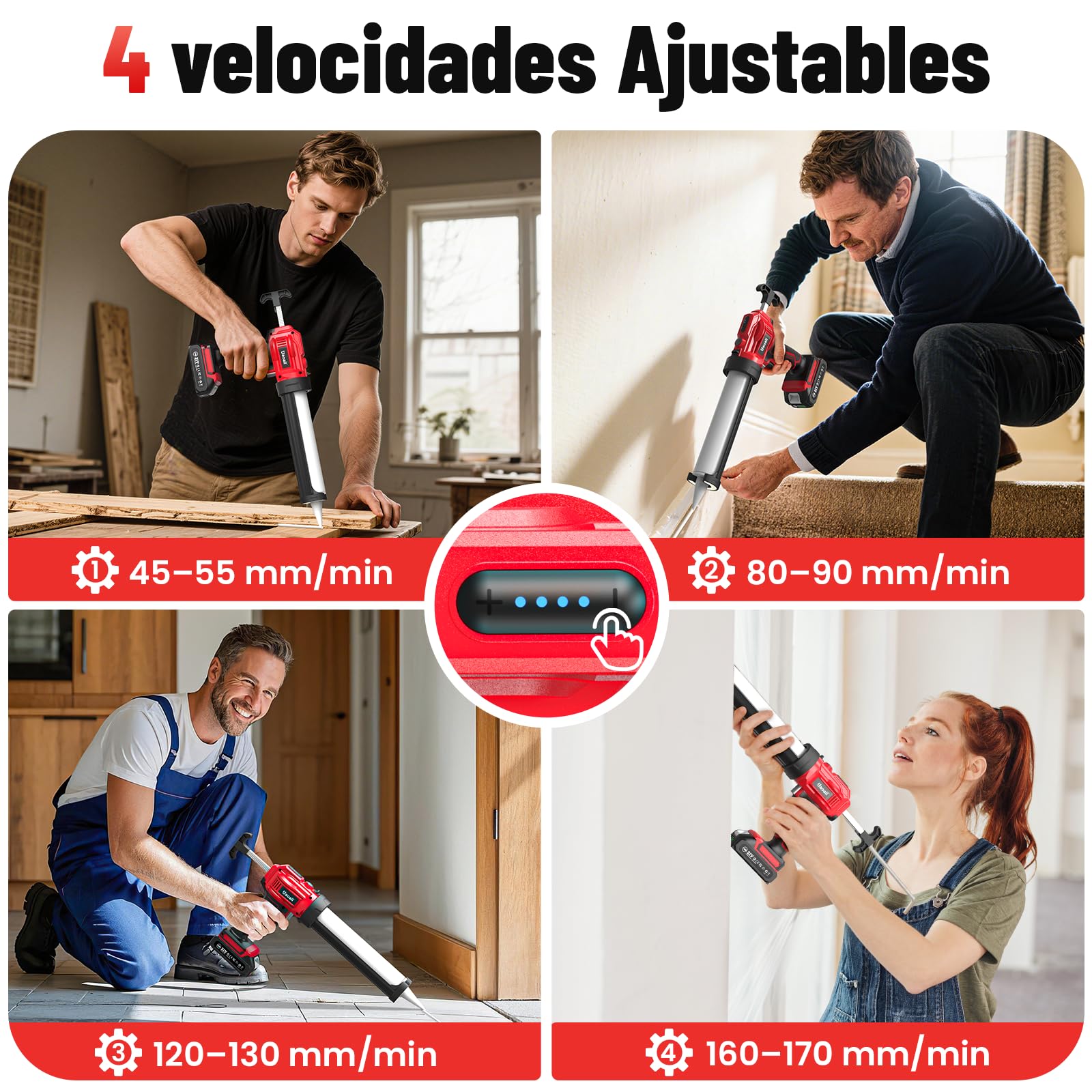 Pistola Silicona Bateria 18V, Velocidad Ajustable | Pistola Silicona Eléctrica con 2 Batería de 2.0Ah y Cargador, Ideal para Sellar, Rellenar, con Mecanismo Anti-Goteo
