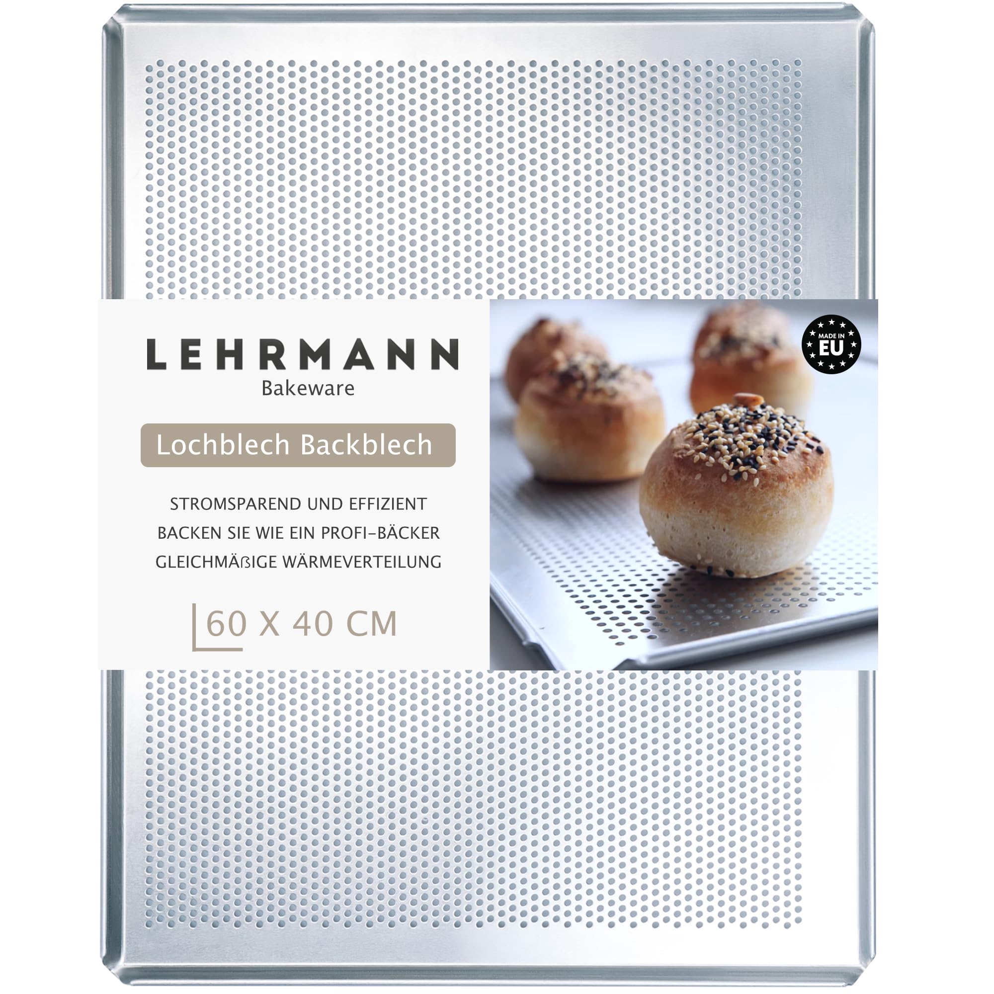 LEHRMANN Placa perforada 60 x 40 cm bandeja para baguette bandeja para horno Compatible con/reemplazo para MIWE WIESHEU