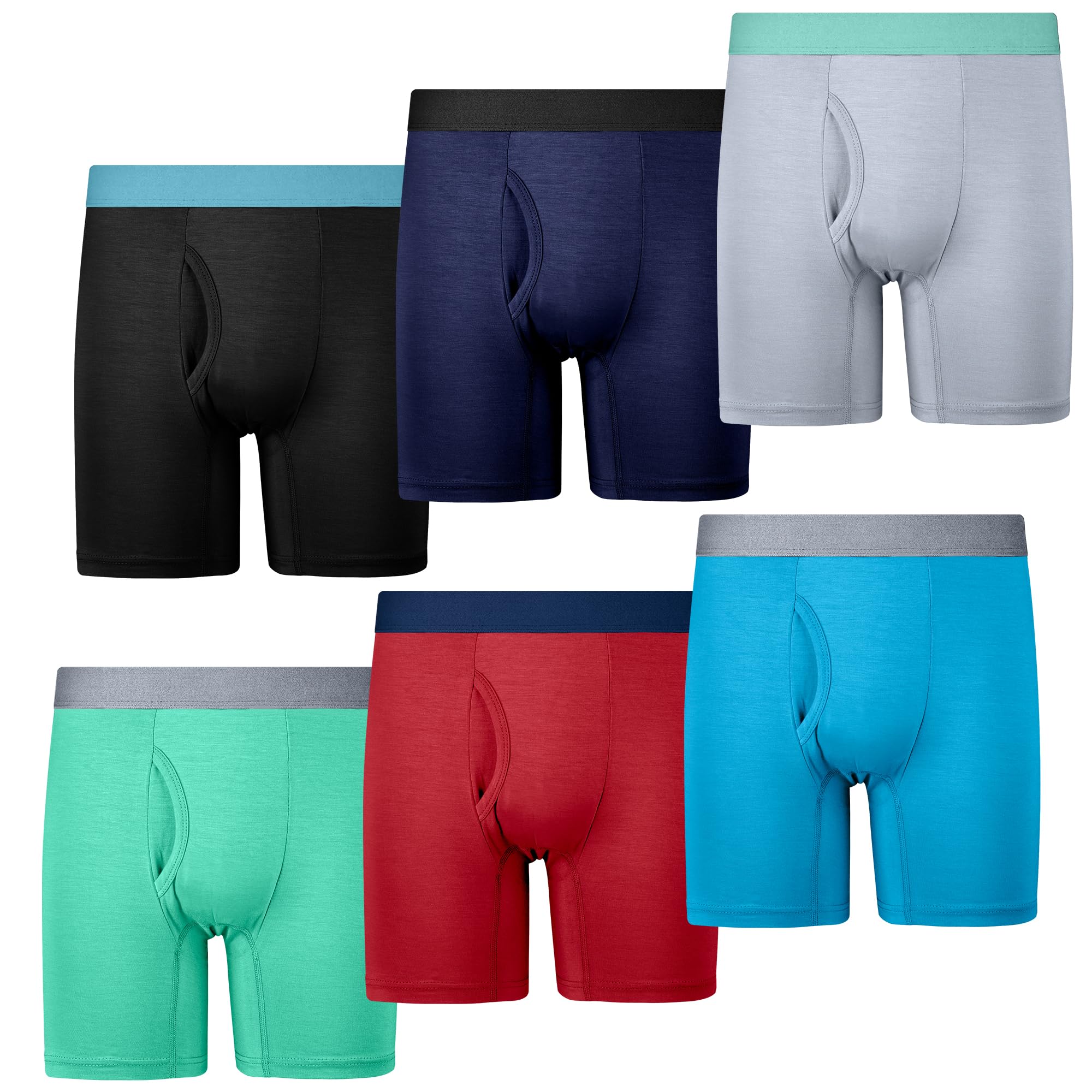 Boys Boxer Briefs 6-Pack Soft Breathable Tagless Moisture-Wicking Underwear with Fly Lightweight Stretchy