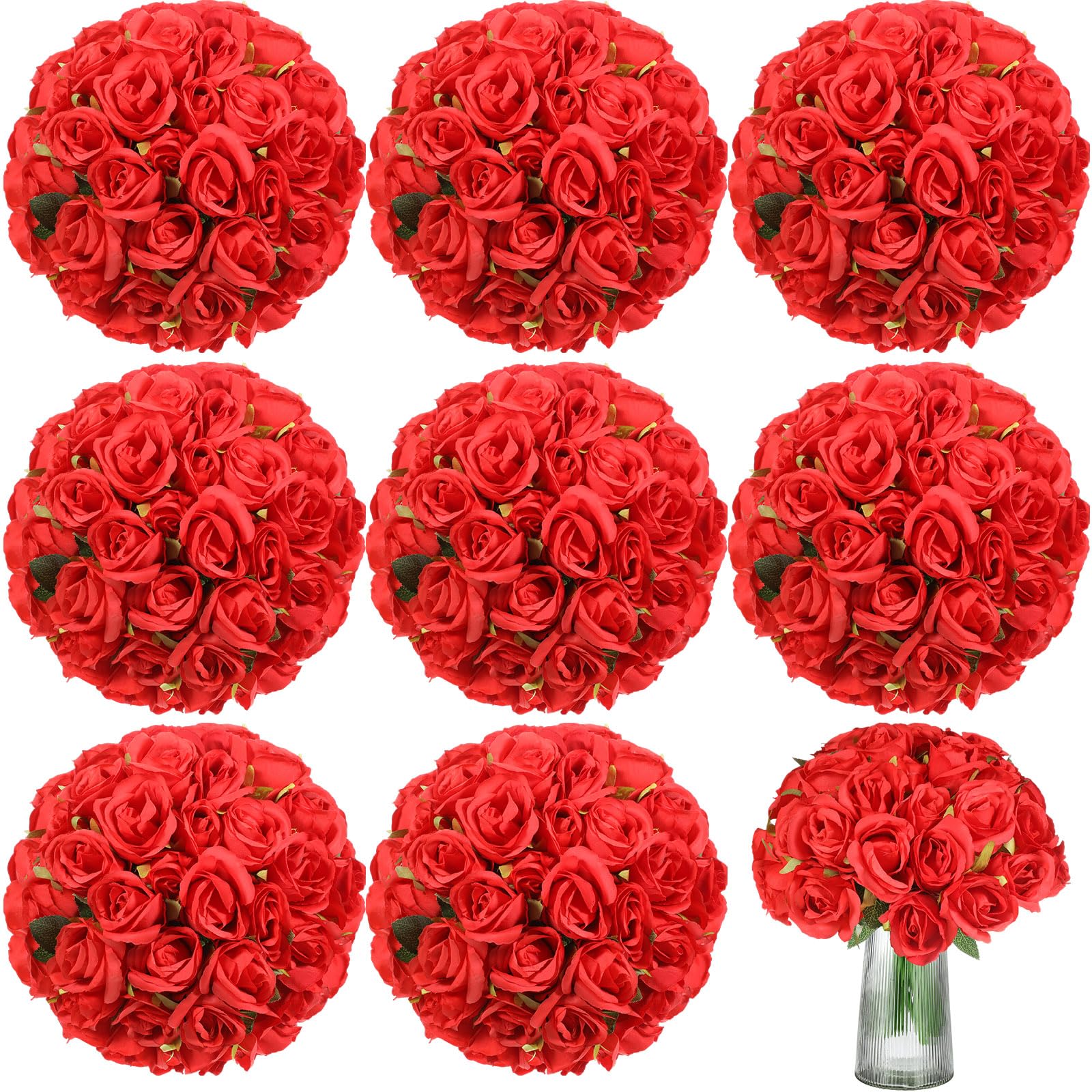 Hoteam 72 Heads Artificial Red Rose Flowers 6 Bouquet Wedding Decoration Faux Flower Arrangement Bouquet with Stem Bridal Shower Gift Floral
