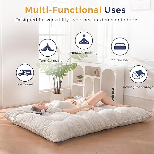 Miniatura 3 de MAXYOYO Colchón japonés de suelo tamaño matrimonial, colchón futón plegable de 6 pulgadas, cama enrollable de felpilla gruesa, tapete de tatami para