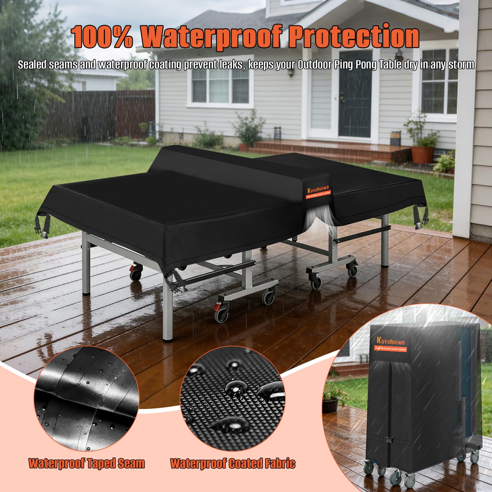 Kovshuiwe Funda para Mesa De Ping-Pong, Plegable, con Cremallera Impermeable, De Tela Oxford 420D, A Los Rayos UV Y Al Polvo, para Uso En Interiores Y Exteriores - 173 X 77 Pulgadas / 18 X 158 Cm