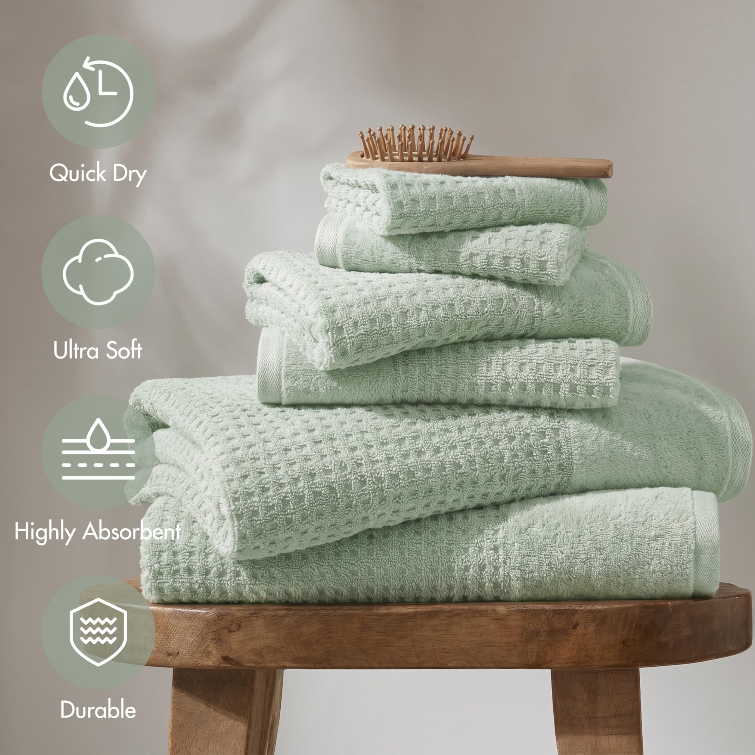 Madison Park SPA Waffle - Juego de Toallas lujosas de 100% algodón, Tejido gofre de Textura Premium, Altamente Absorbente, Secado rápido, Ropa de Lavado de Calidad de Hotel y SPA para baño, tamaños